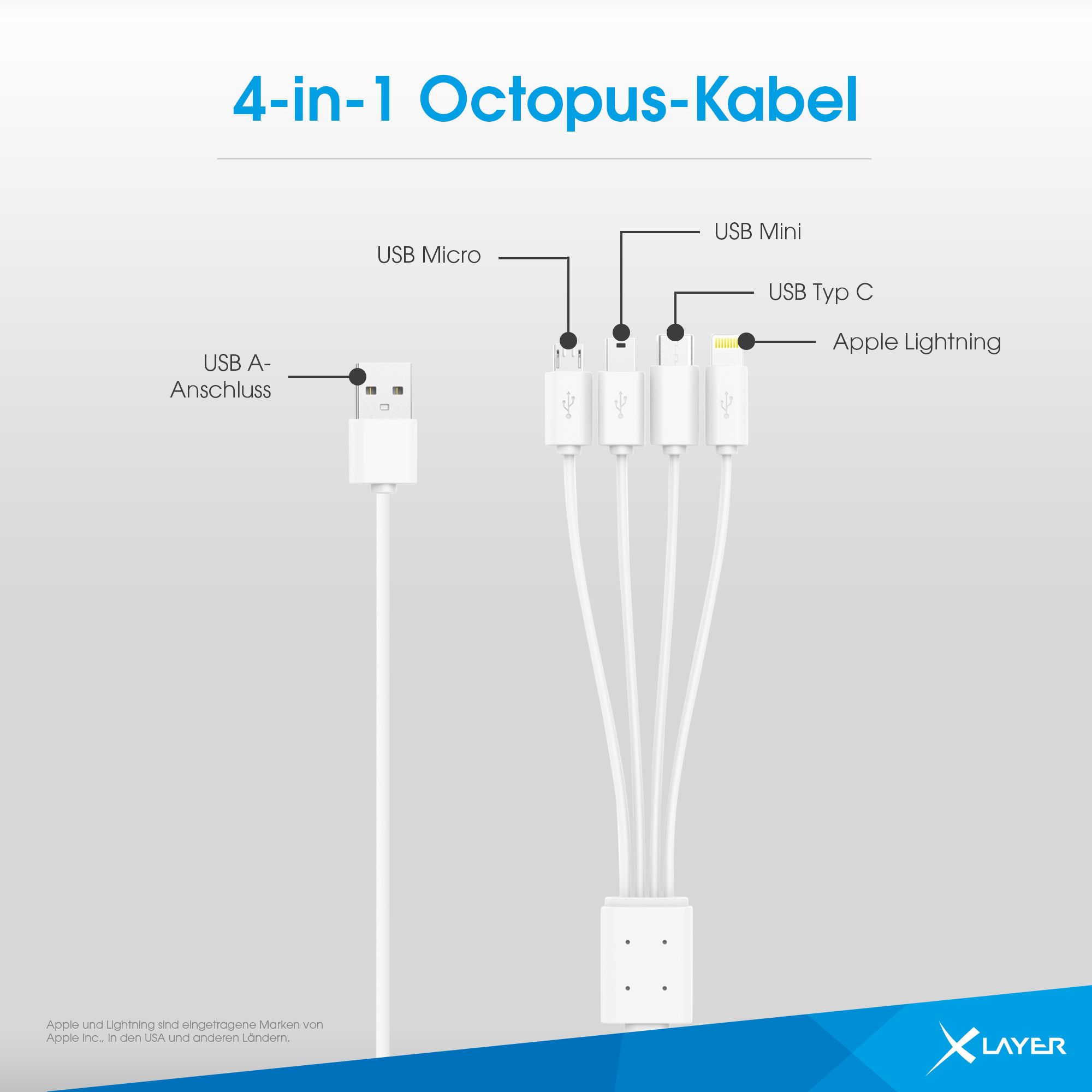 XLayer 4-IN-1 Multi 1.5 Meter USB-Ladekabel