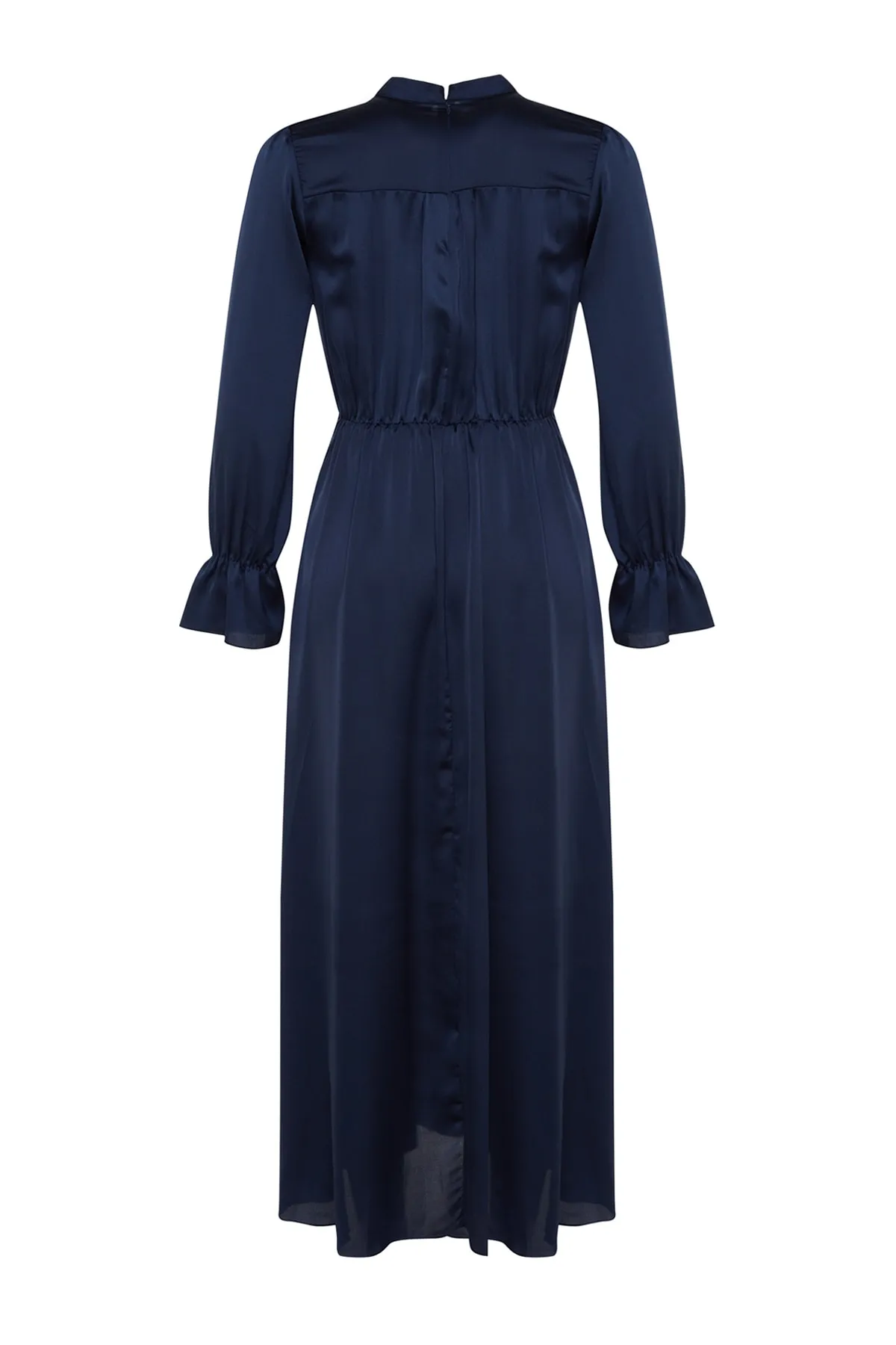 Trendyol Modest  Indigo Brit Detailliertes Satingewebe-Abendkleid TCTSS22EB0090