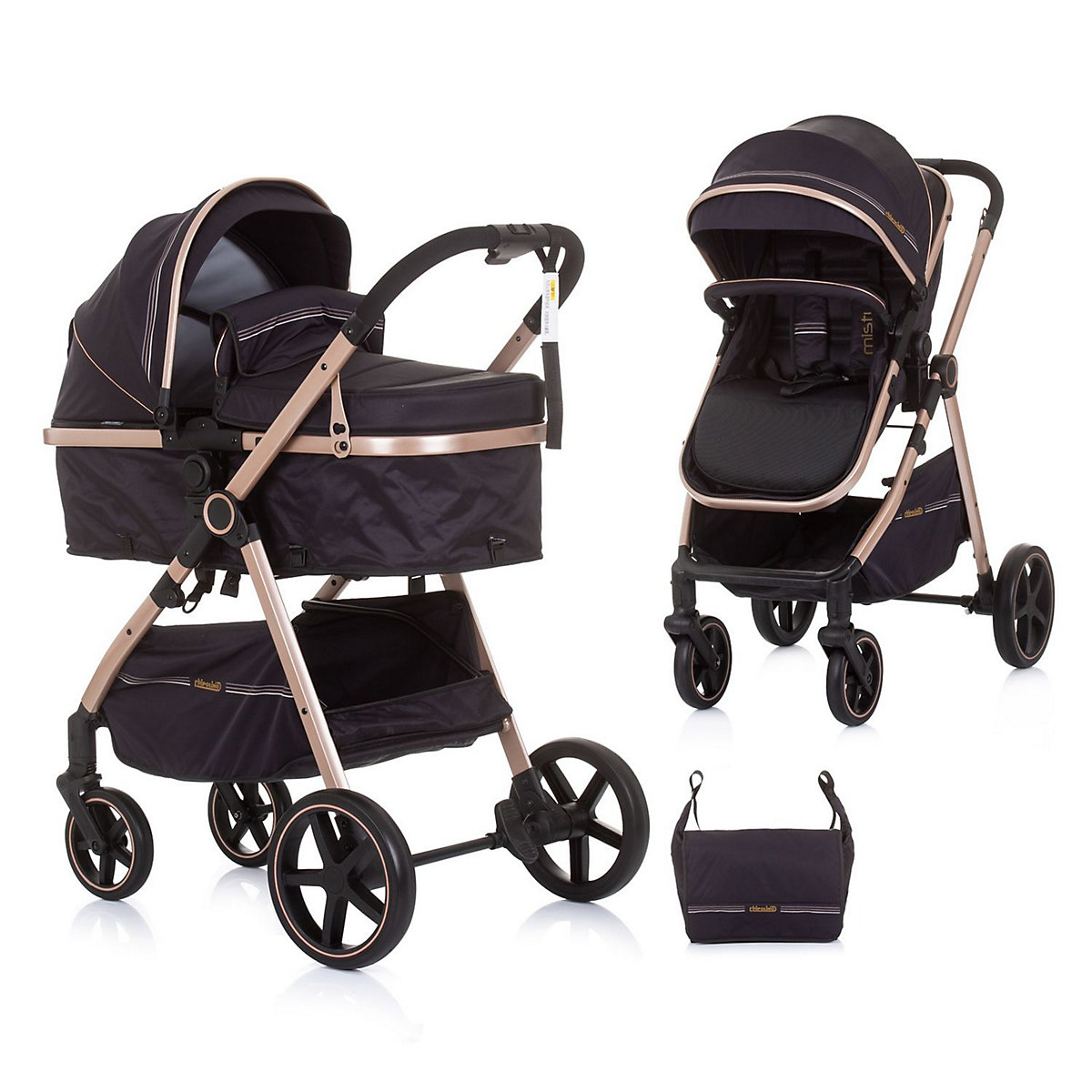 Kinderwagen Misty umbaubar Fußabdeckung Tasche Tragetasche Sportsitz Kombikinderwagen