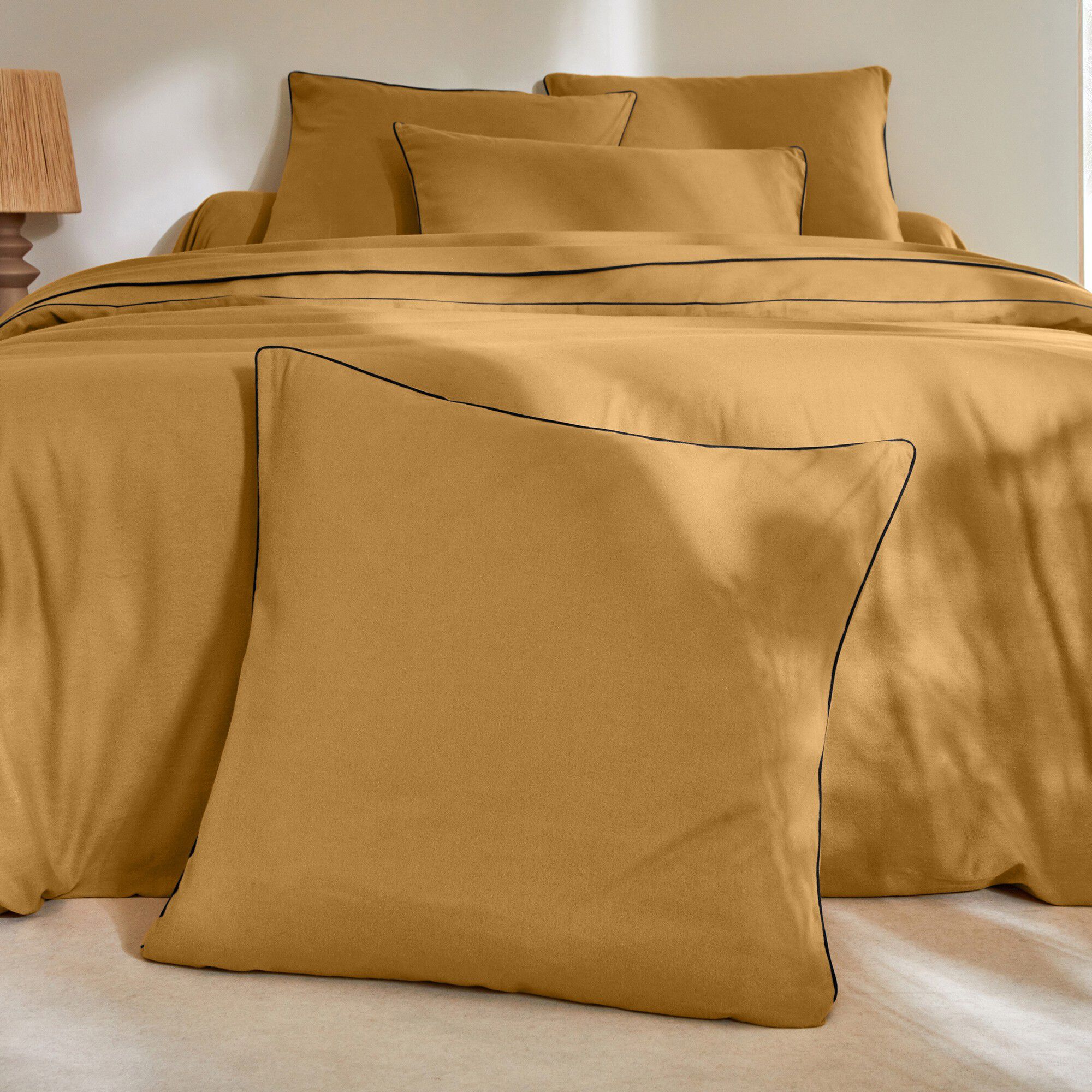 Linge de lit uni flanelle passepoil contrasté, collection 