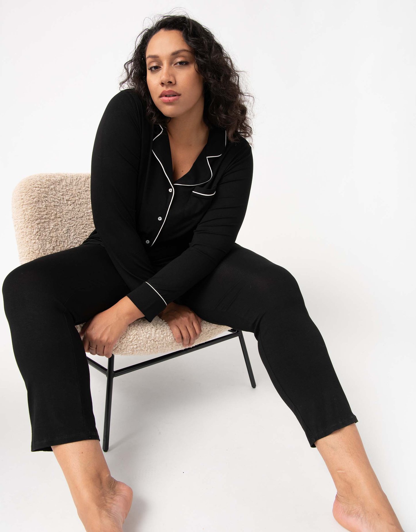 Pyjama femme grande taille deux pièces : chemise et pantalon noir | GEMO