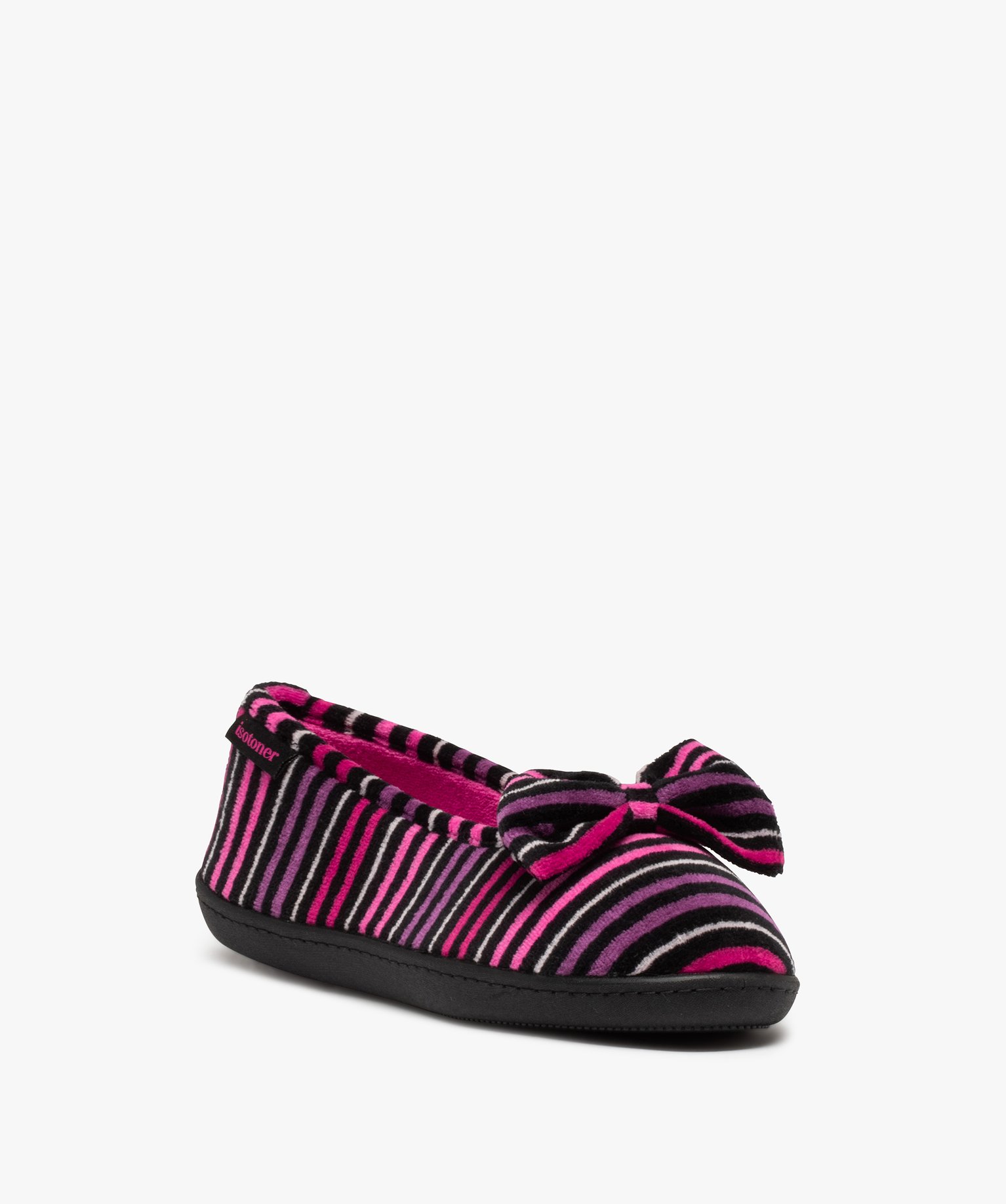 Chaussons femme ballerines rayées en velours - Isotoner raye | GEMO