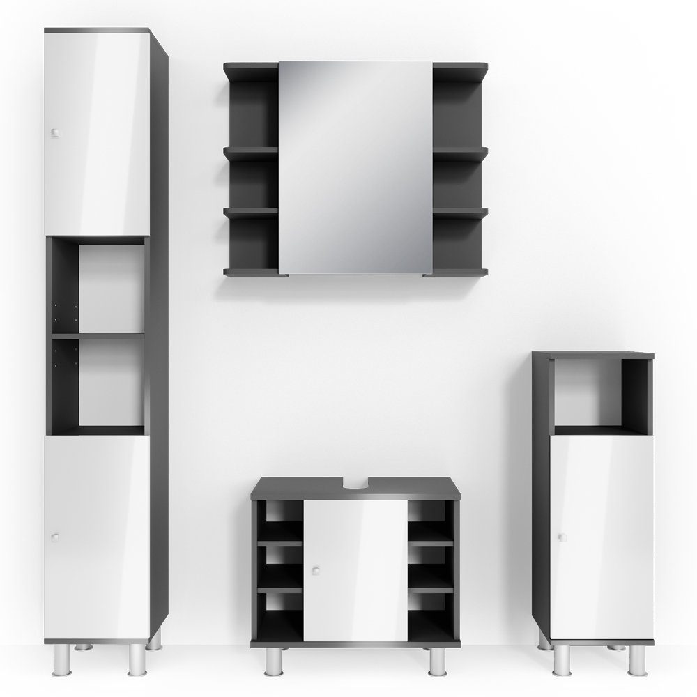 Vicco Badmöbel-Set Badezimmerset FYNN Anthrazit Weiß Set 4, (4-er Set, 4-St., 4-er Set)