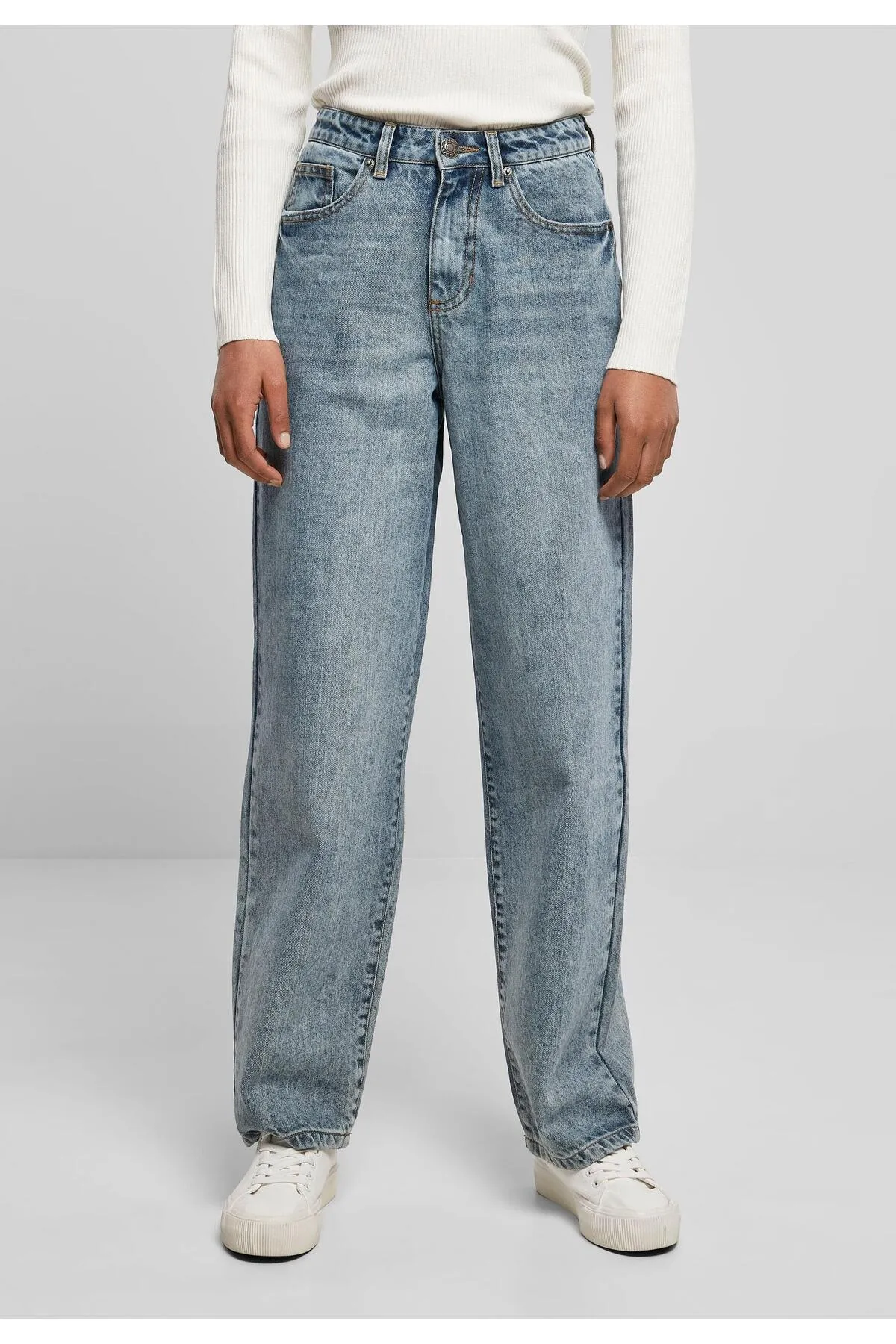 Urban Classics  Damen Denim-Hose im 90er-Jahre-Stil mit hoher Taille und weitem Bein