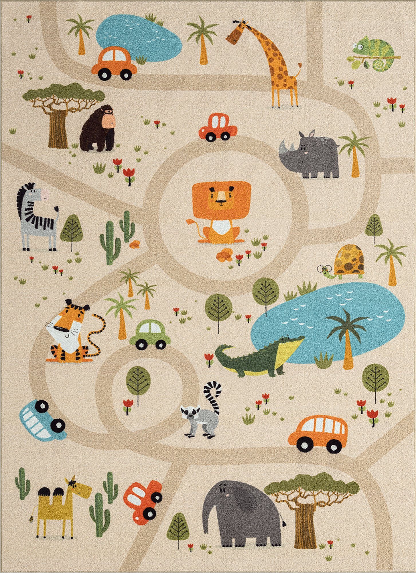 Teppich Happy Life Kinderteppich, Spielteppich, Straßenteppich, Dschungel, the carpet, Rechteck, Anti-Rutsch Unterseite, waschbar, Bunt und Kindergerecht