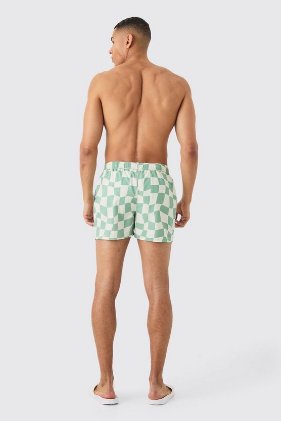Kurze Badehose mit Schachbrett-Print