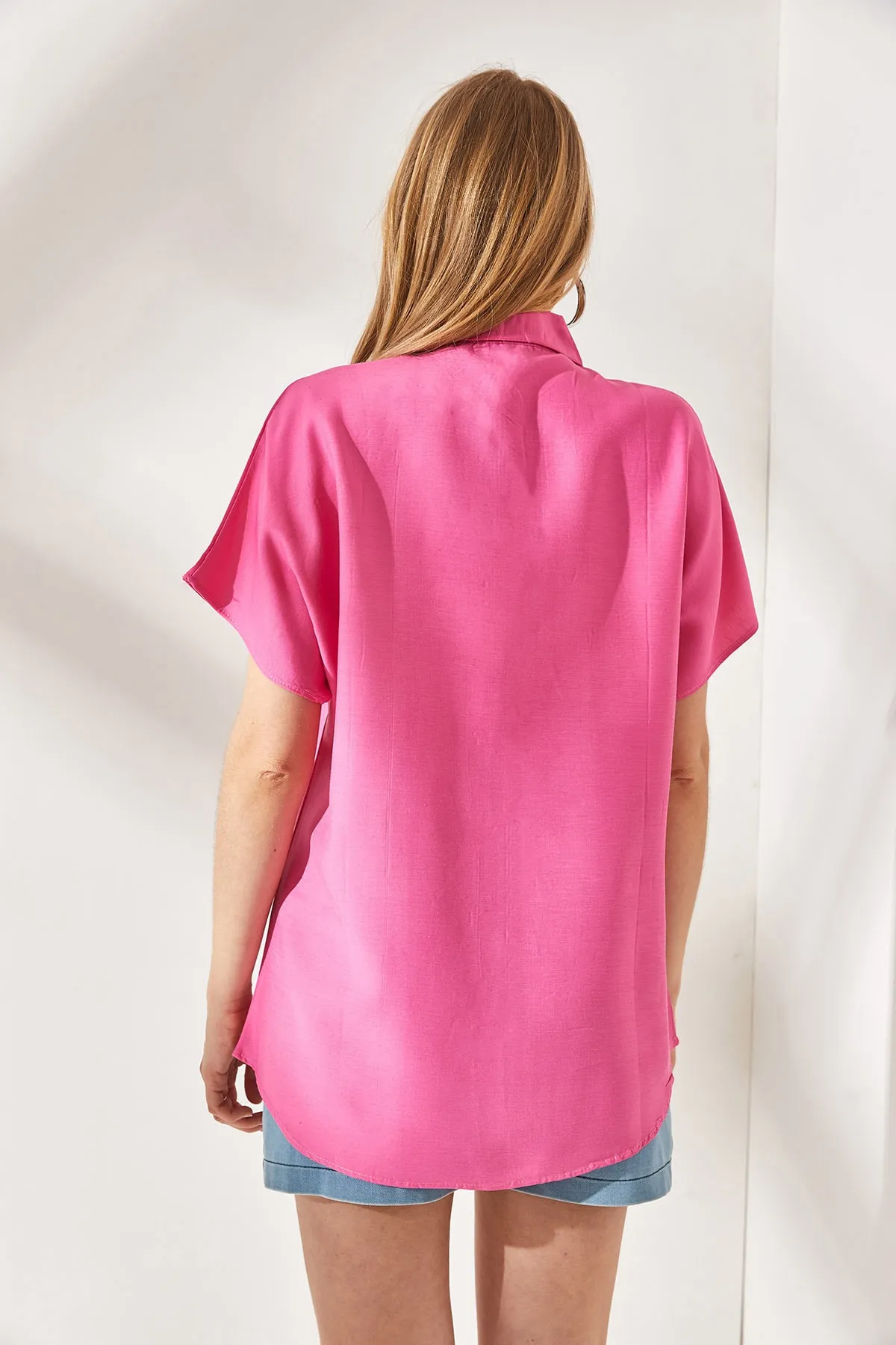 Olalook  Rosa Fledermaus-Übergröße-Leinenhemd für Damen GML-19001109