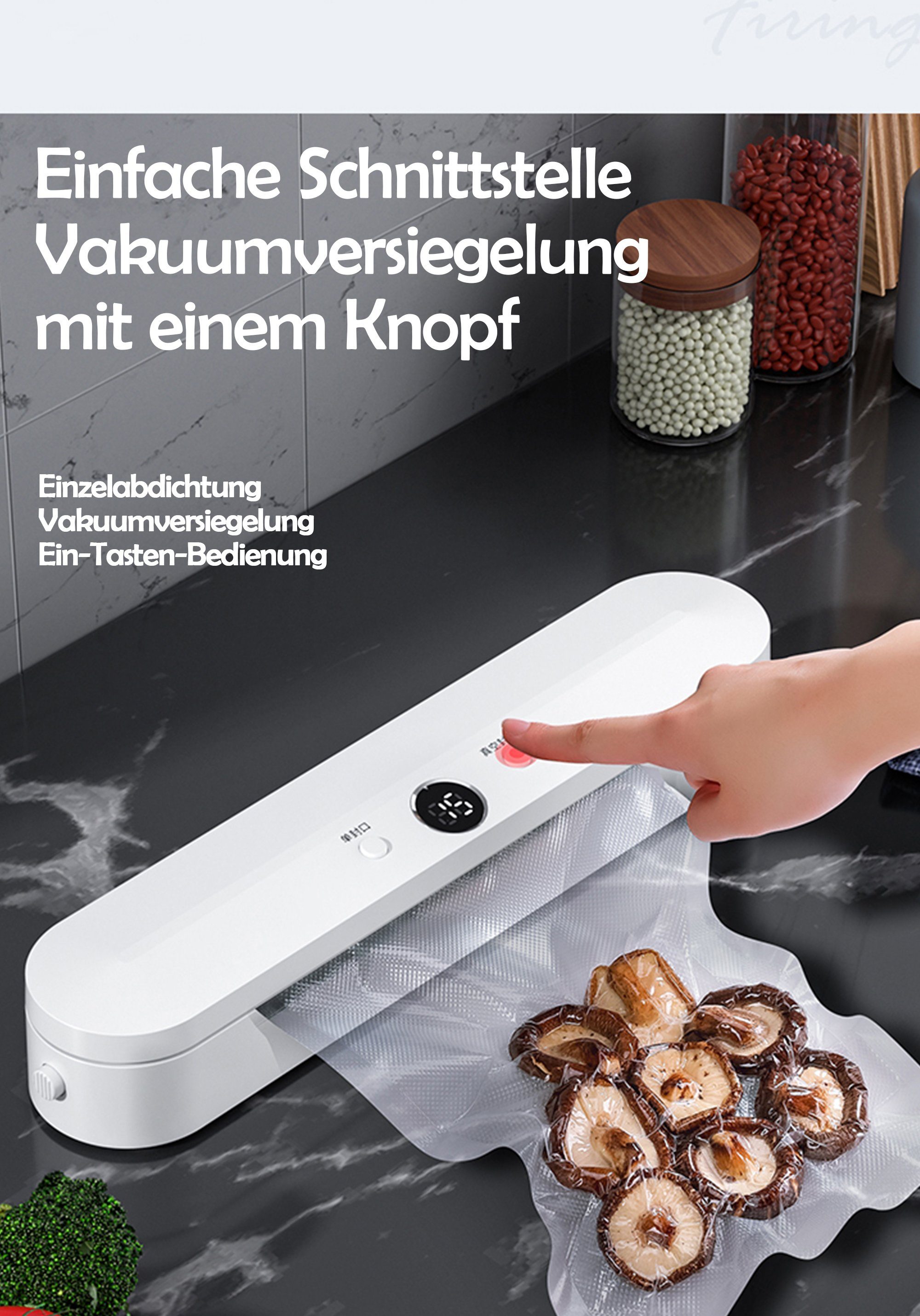 KUGI Vakuumierer Vakuumiergerät Lebensmittel bleiben vakuumiert bis zu 8x länger frisch, Enthält 10 Vakuumbeutel Unterstützen um die Effizienz zu verbessern