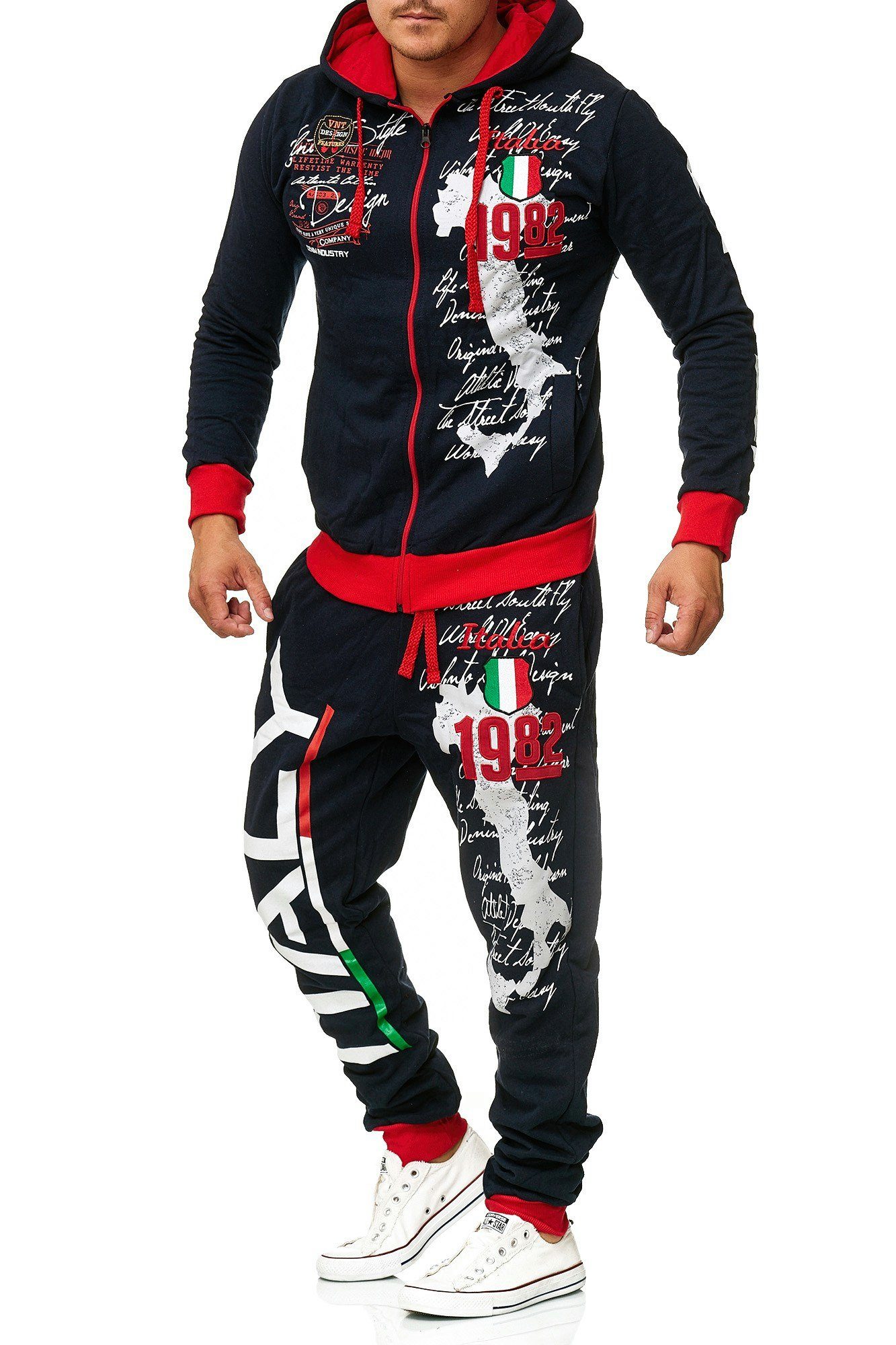 L.gonline Freizeitanzug Herren Jogging-ANZUG, Sporthose und Kapuzenjacke, Italy-Design 531-5 (Kapuzenjacke mit Reißverschluss, Hose, 2-tlg), Fitness Freizeit Casual