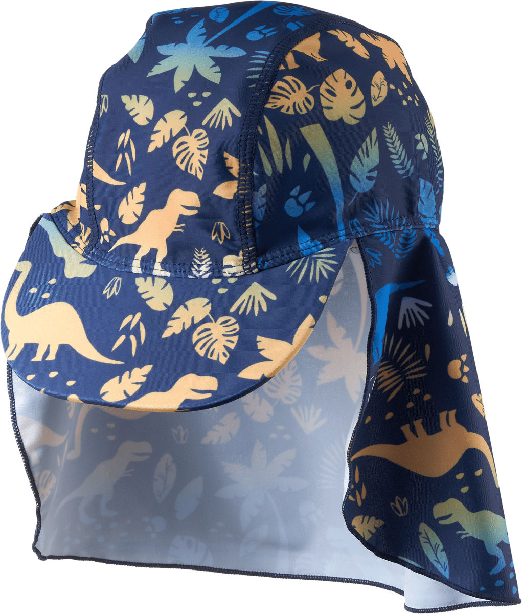 Bademütze mit Dino-Muster, blau, Gr. 50/51, 1 St