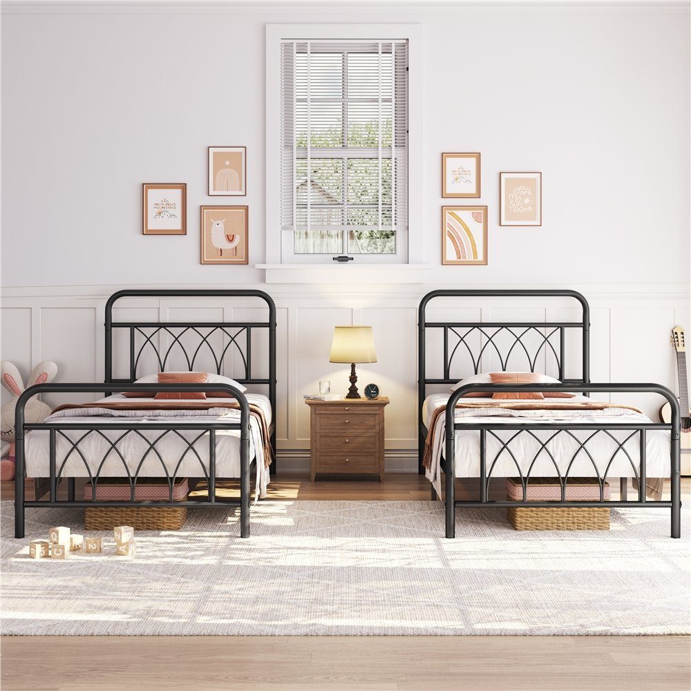 Yaheetech Metallbett, Bettrahmen Vintage mit Lattenrost, Einzelbett/ Doppelbett