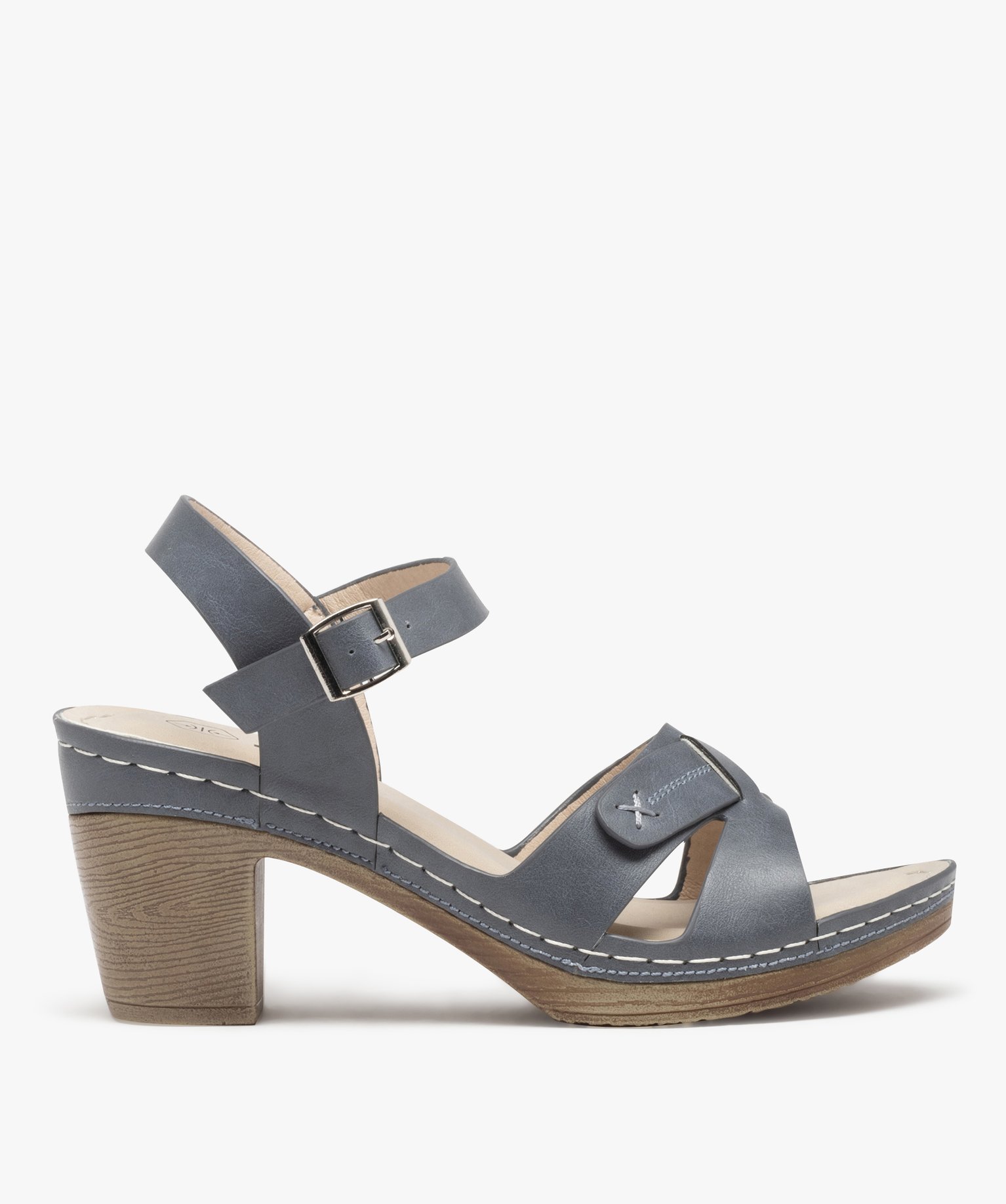 Sandales femme à talon imitation sabot et brides unies marron | GEMO