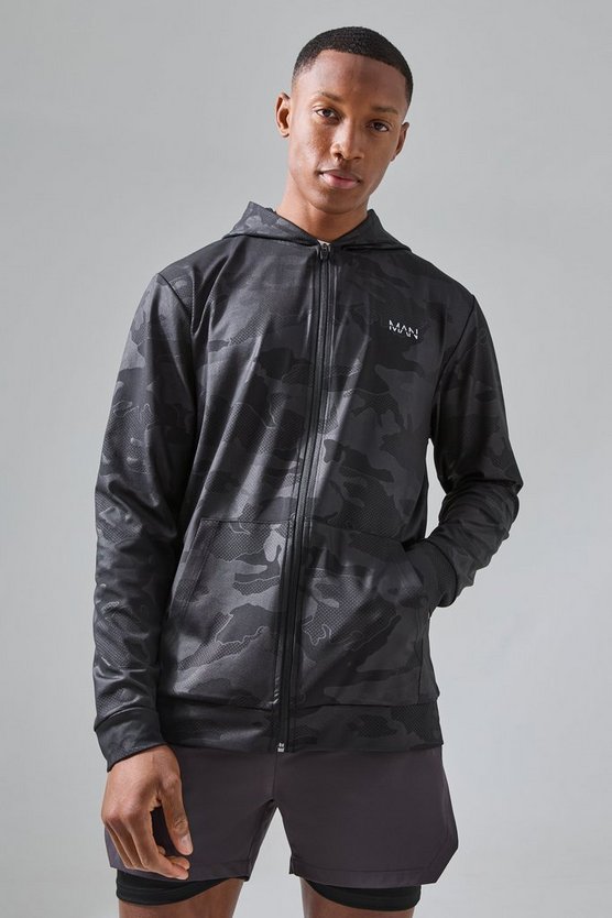 Man Active Camouflage Performance Hoodie mit Reißverschluss
