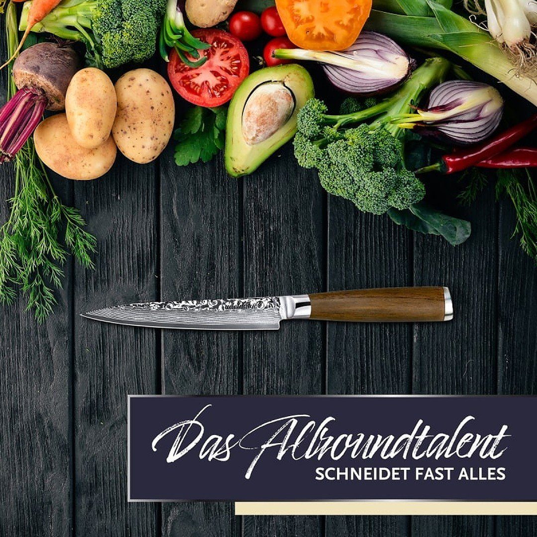 adelmayer Damastmesser adelmayer®Allzweckmesser aus Damaststahl & Walnuss-Holzgriff