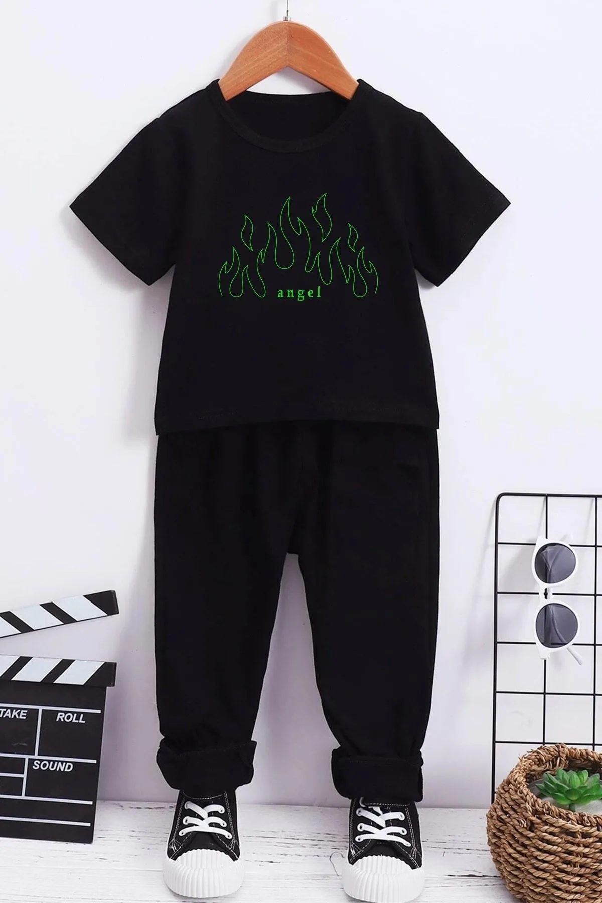 uyguntarz  Green Angel Bottom Top-Trainingsanzug-Set für Kinder