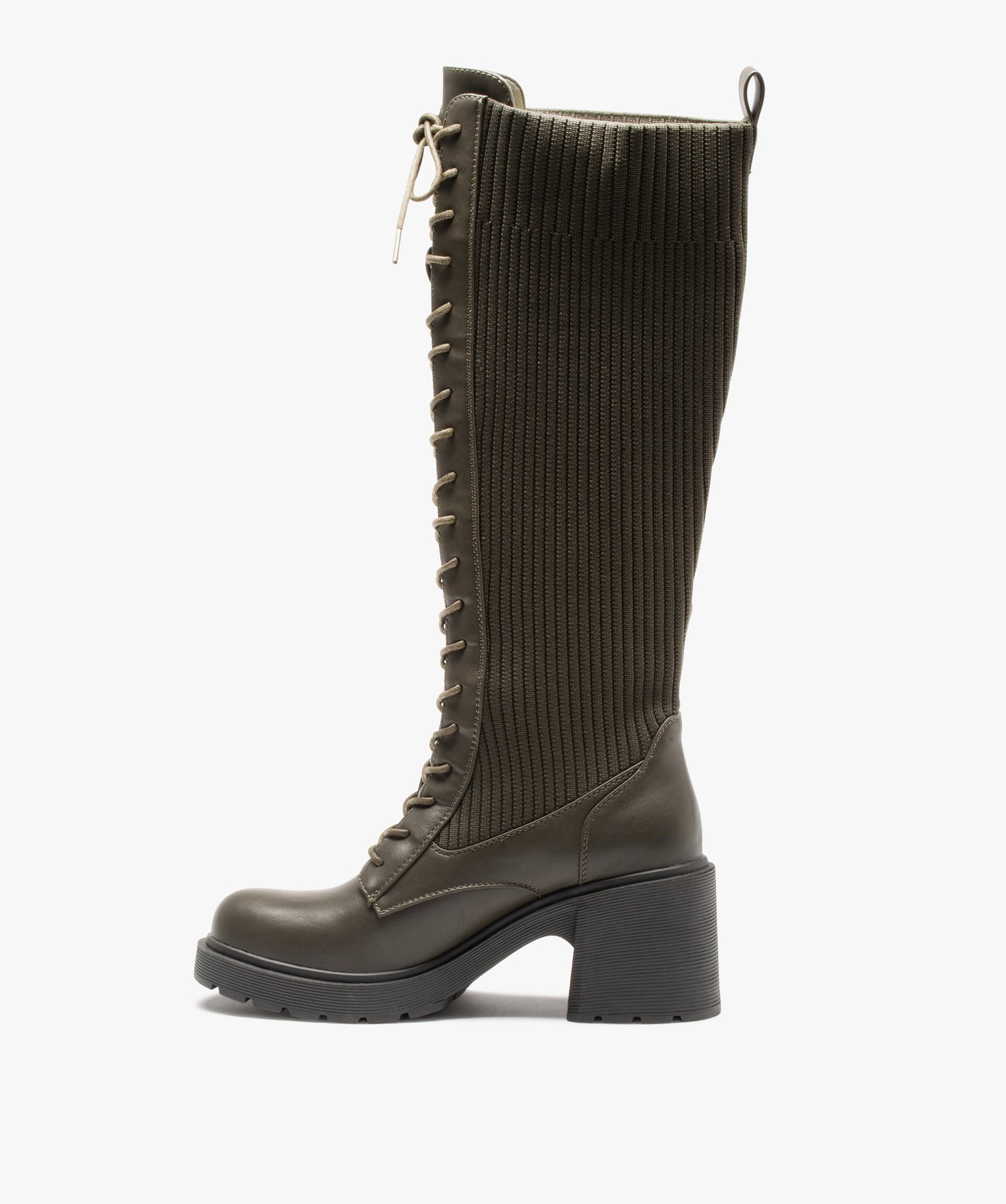 Bottes femme unies à lacets et tige en maille vert | GEMO