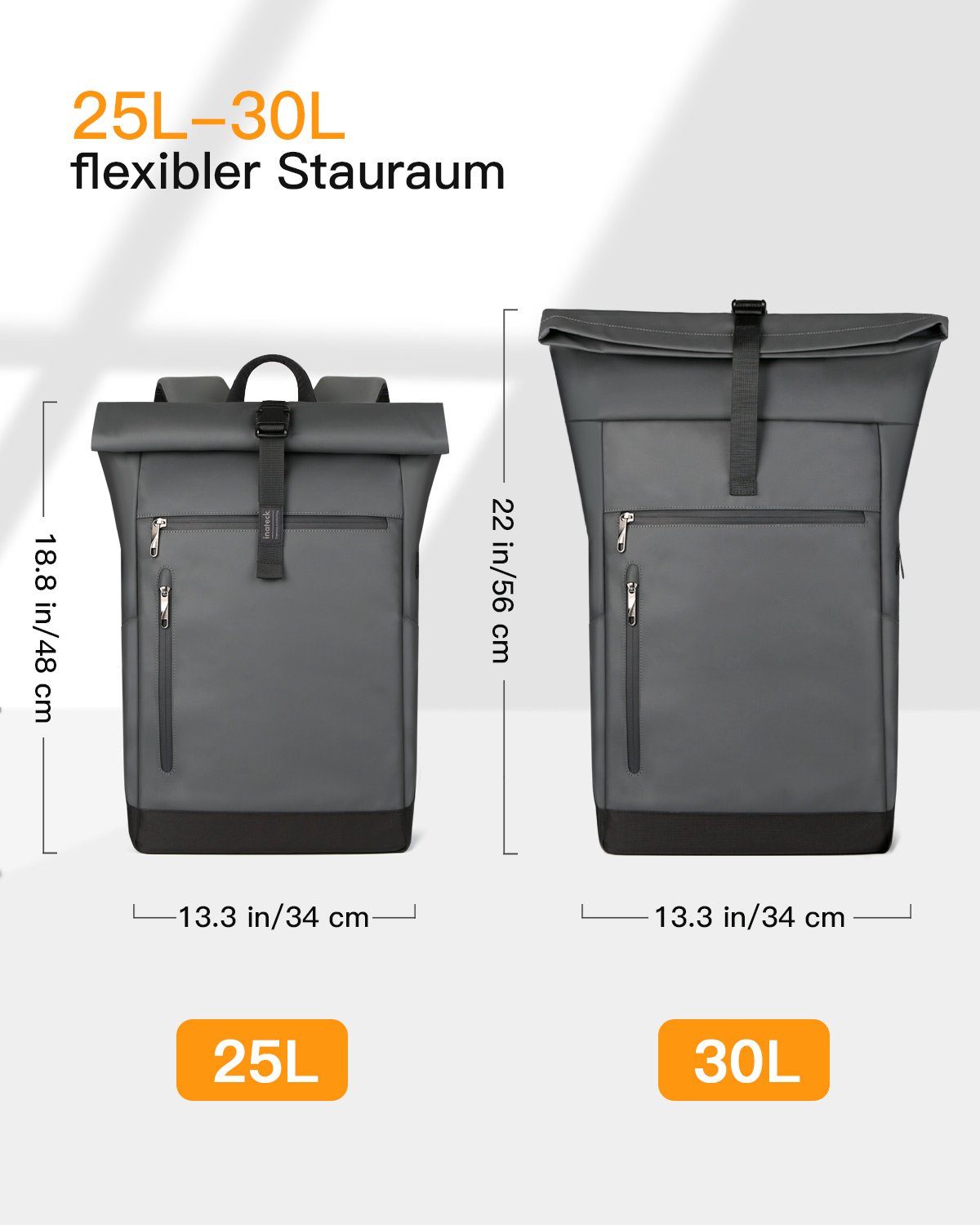 Inateck Laptoprucksack RollTop Rucksack Herren Damen Schulrucksack 25L-30L