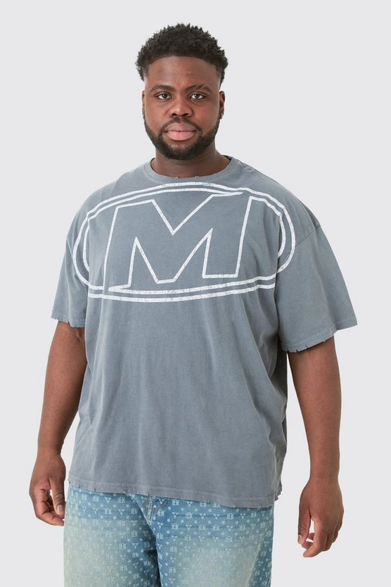 Plus zerrissenes Oversize T-Shirt mit Logo-Print