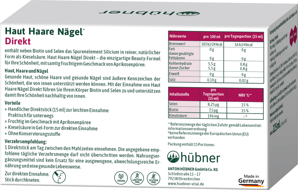 Haut Haare Nägel Direktsticks 15 St, 225 ml