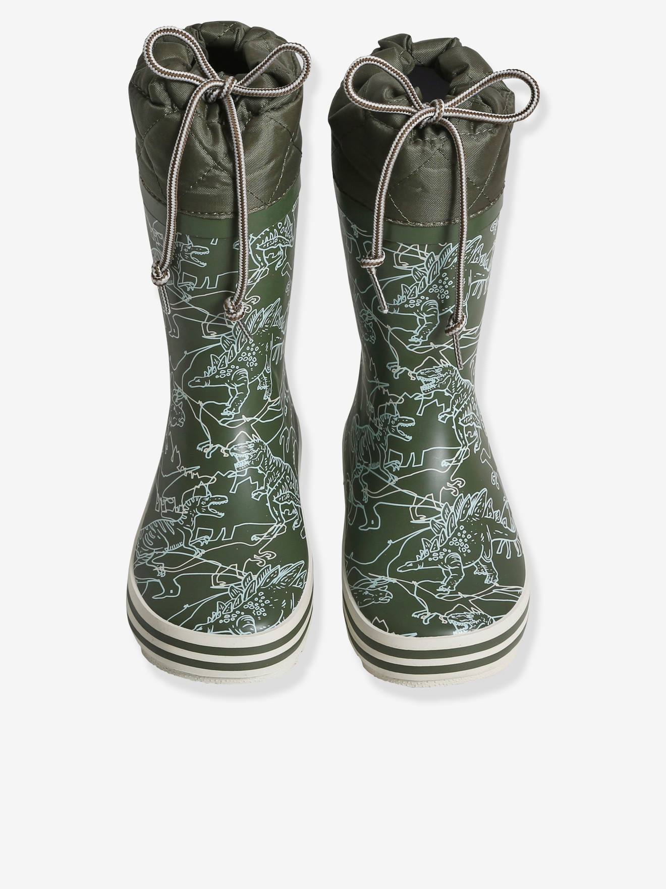 Bottes de pluie imprimées garçon col matelassé kaki imprimé