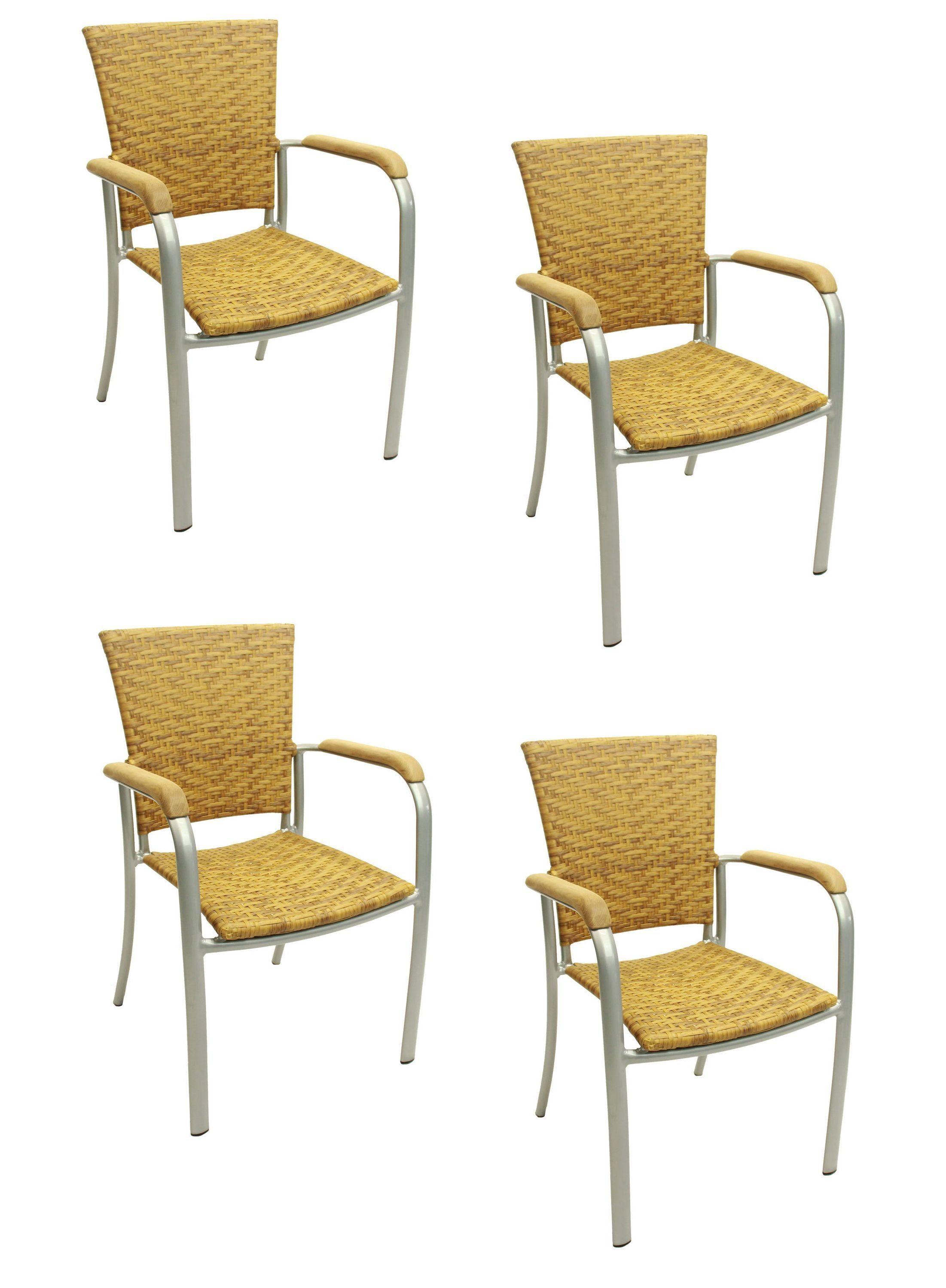 Konway Stapelstuhl ARUBA (4 St), 4x KONWAY® ARUBA Stapelsessel Tabaco Premium Polyrattan Sessel