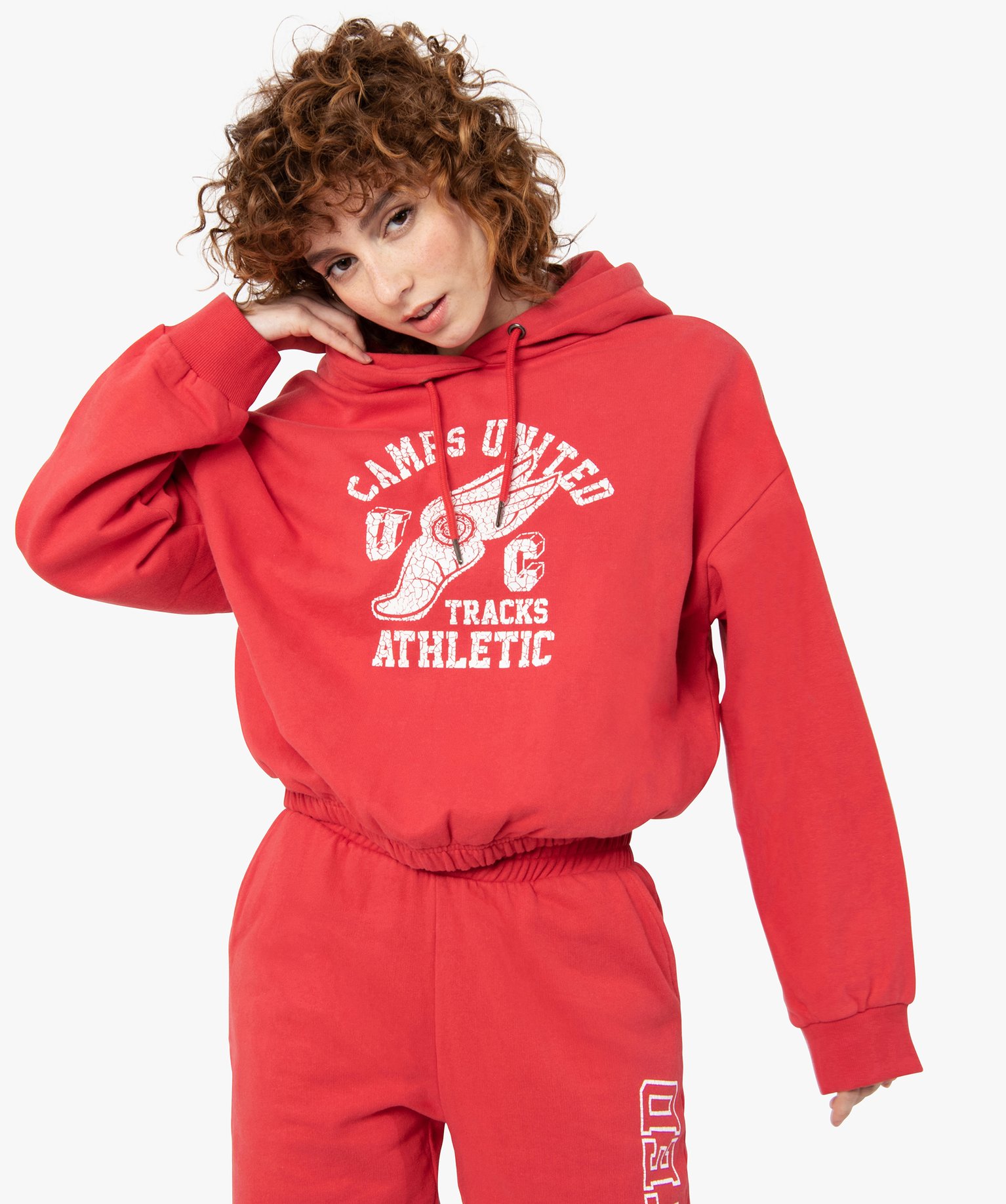 Sweat femme court à capuche – Camps United rouge | GEMO
