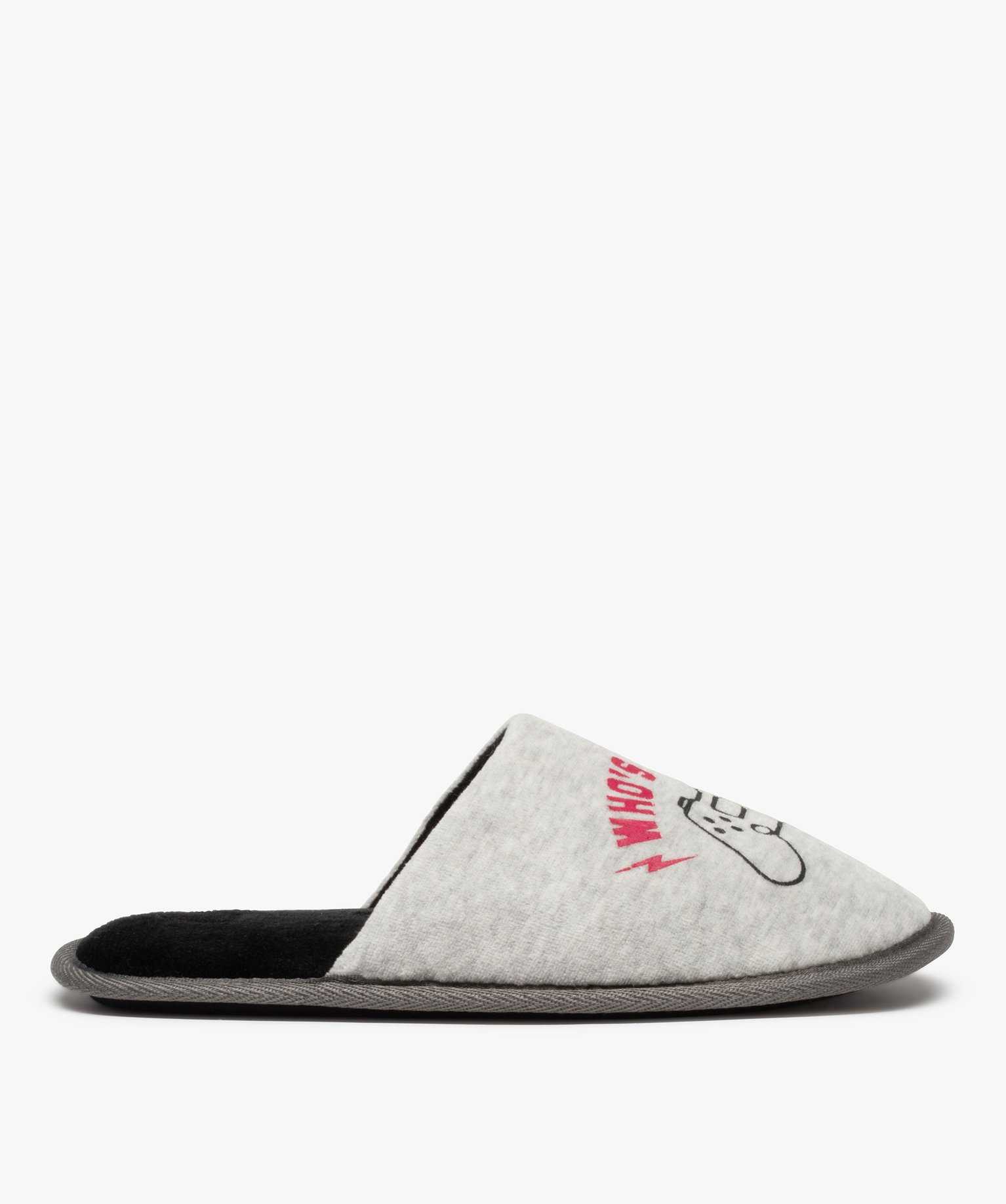 Chaussons mules en velours motif console de jeu Garçon gris | GEMO