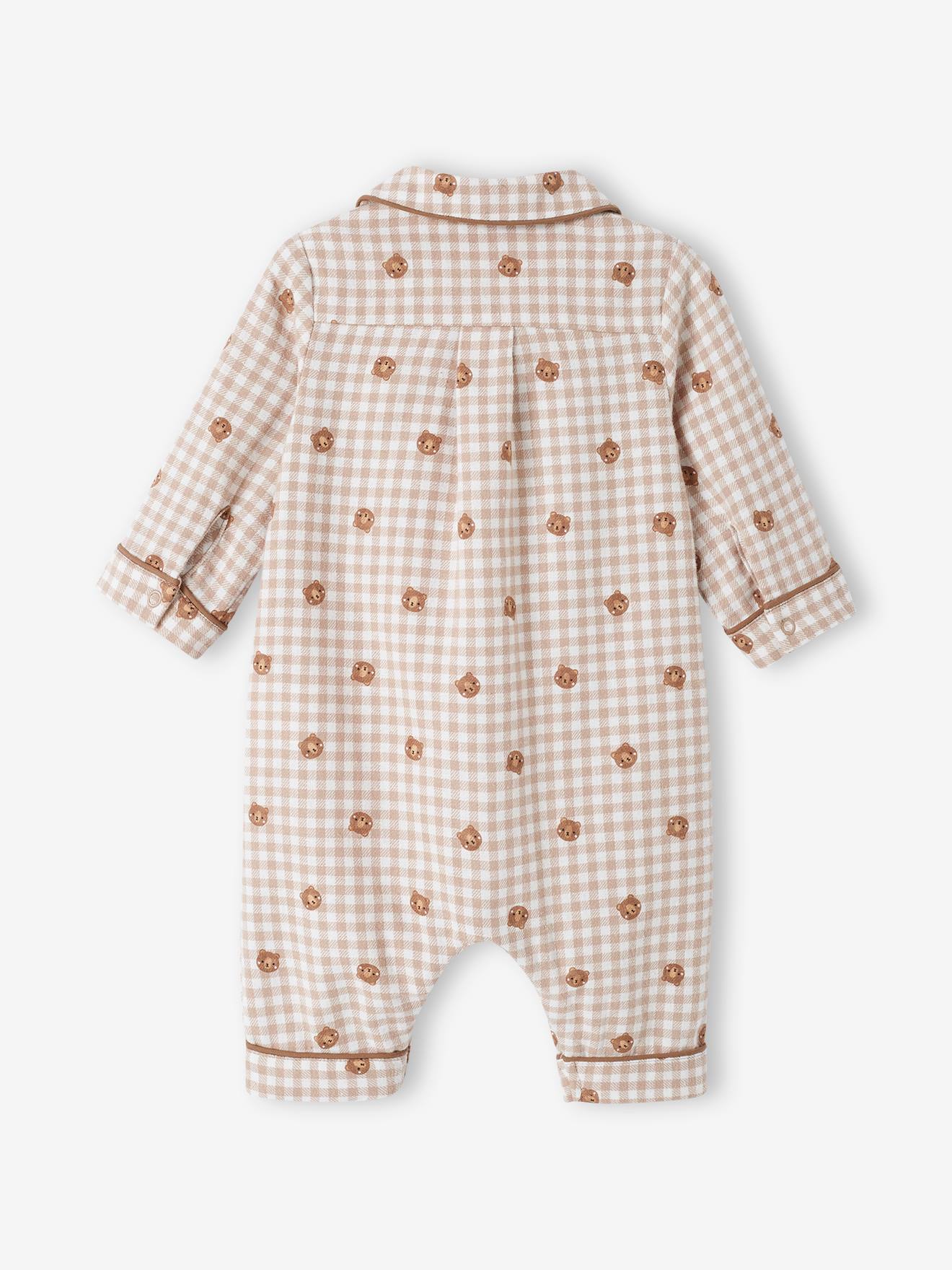 Dors-bien rayé bébé garçon en coton ouverture devant beige