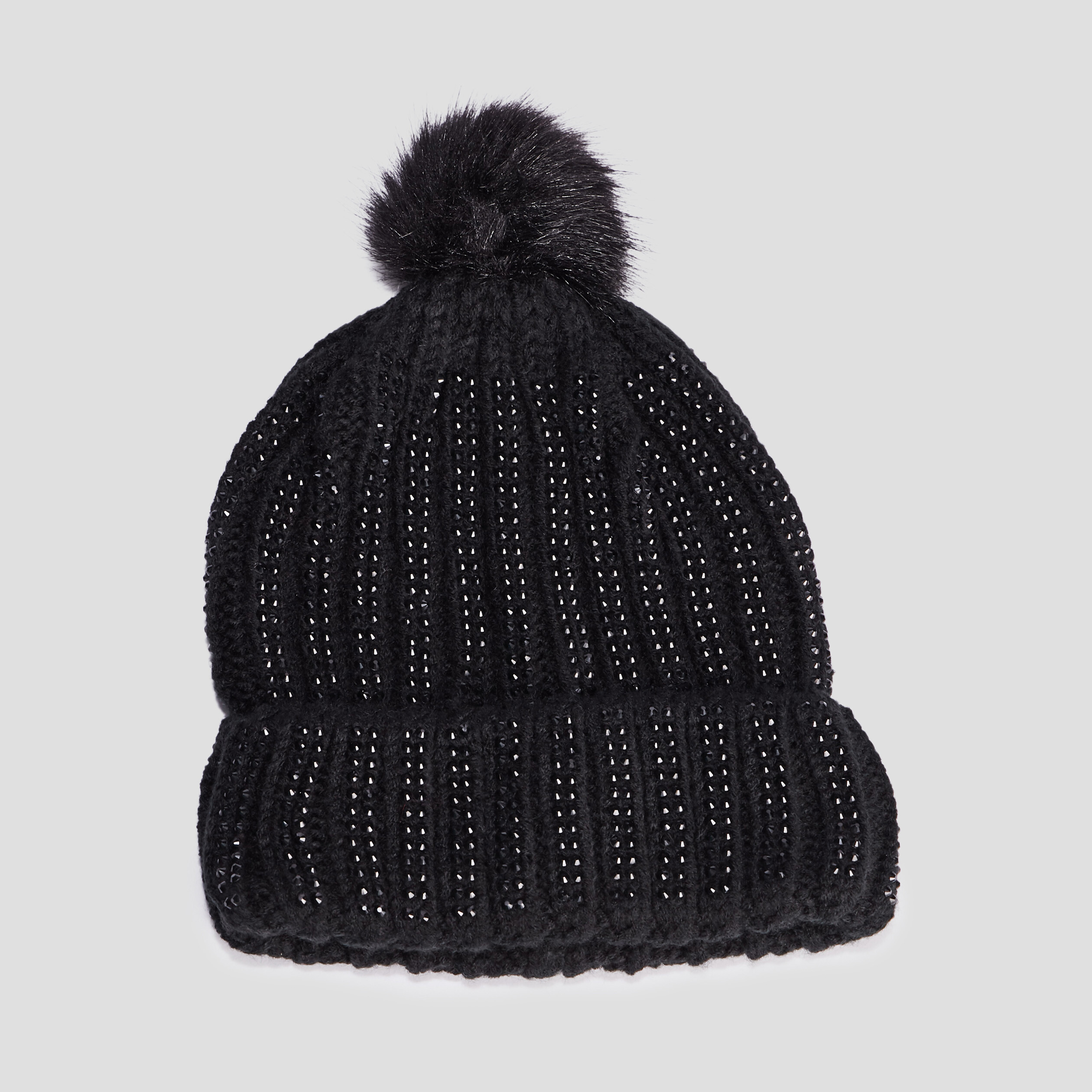 Bonnet à pompon avec strass noir femme | La Halle