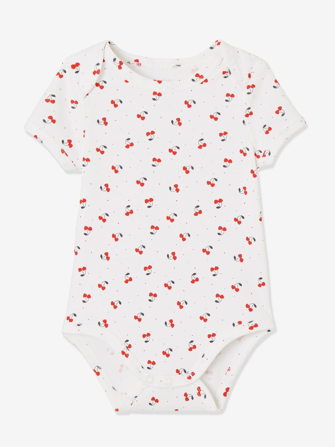 Vertbaudet 3er-Pack Baby Kurzarm-Bodys KIRSCHEN Oeko Tex - nachtblau+weiß bedruckt+gestre