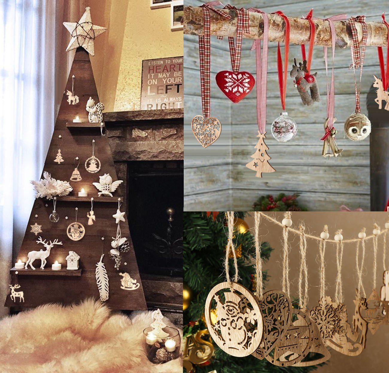 Homewit Christbaumschmuck Personalität Weihnachtsbaum Deko Mit Hanfseil, beweglichen Holzperlen (12-tlg), für DIY Basteln Geschenk Weihnachtsdeko