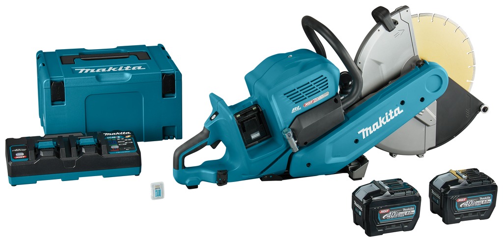 Scie à tronçonner Makita CE002GL204X 355 mm, 2 batteries Li-Ion 40 V Max 8,0 Ah avec transmetteur AWS
