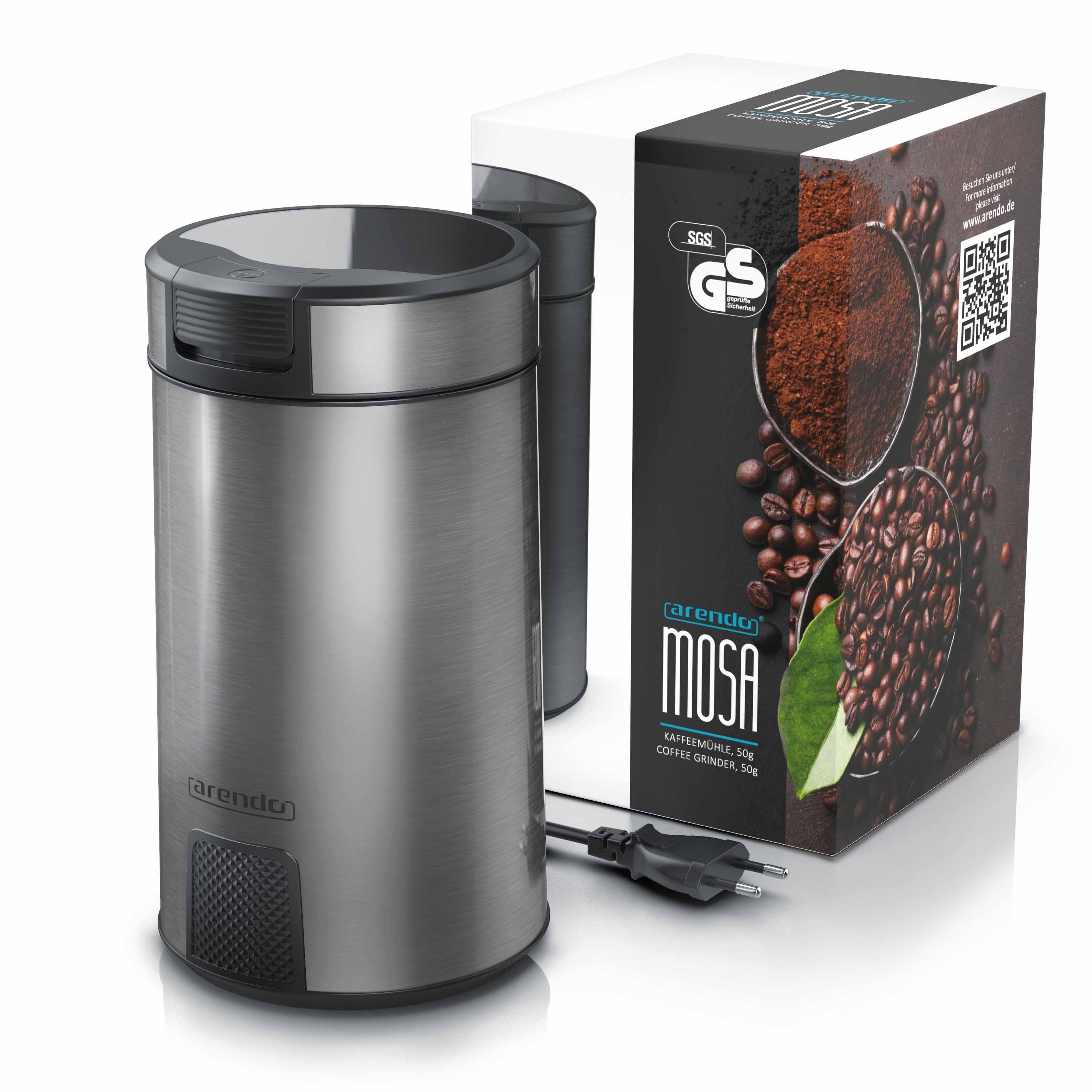 Arendo Kaffeemühle, 200 W, Schlagmesser, 60 g Bohnenbehälter, Kaffeemühle mit Edelstahlmesser MOSA