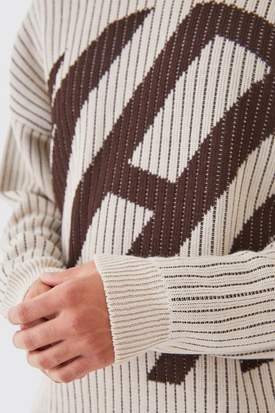 Gerippter Oversize Rundhals-Pullover
