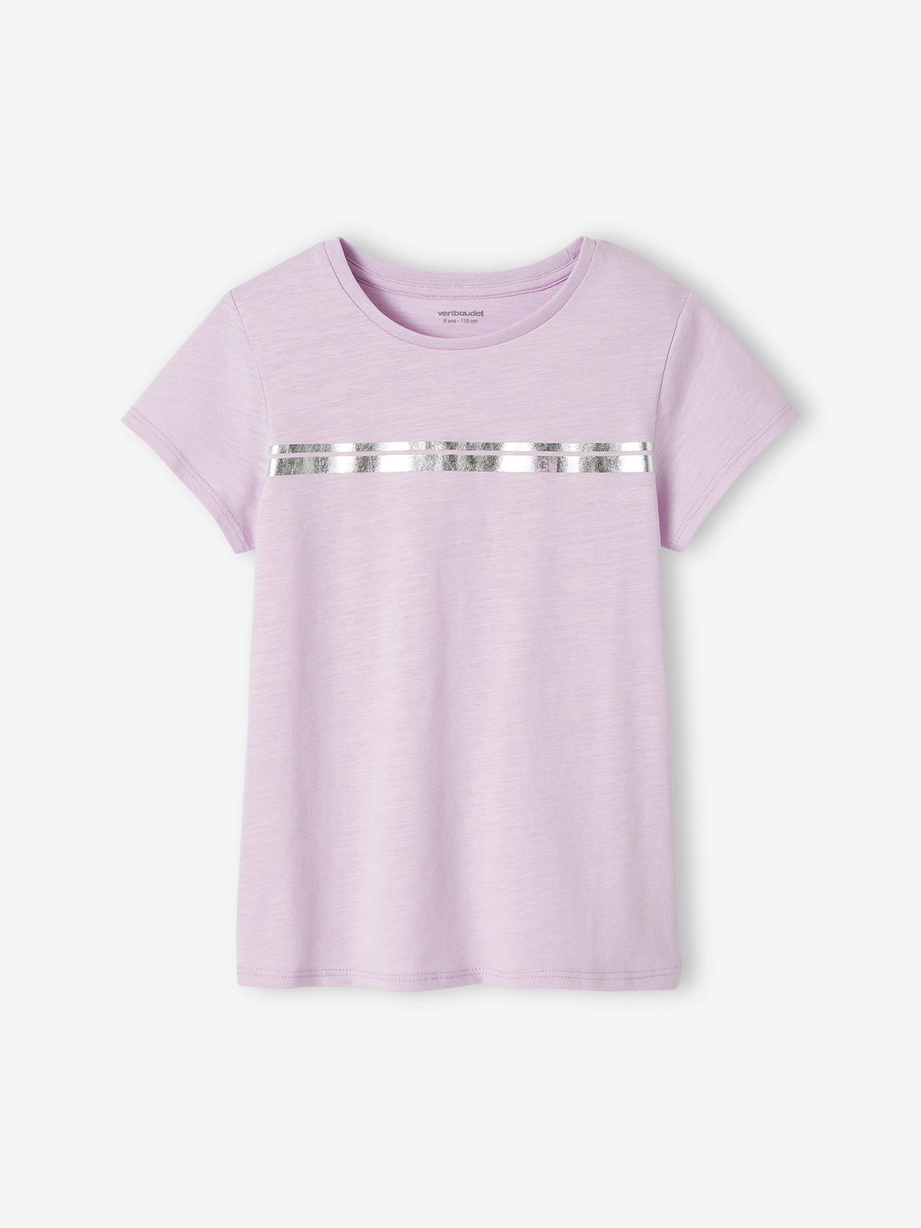 Vertbaudet Mädchen Sport-T-Shirt mit Glanzstreifen BASIC Oeko-Tex - wollweiß