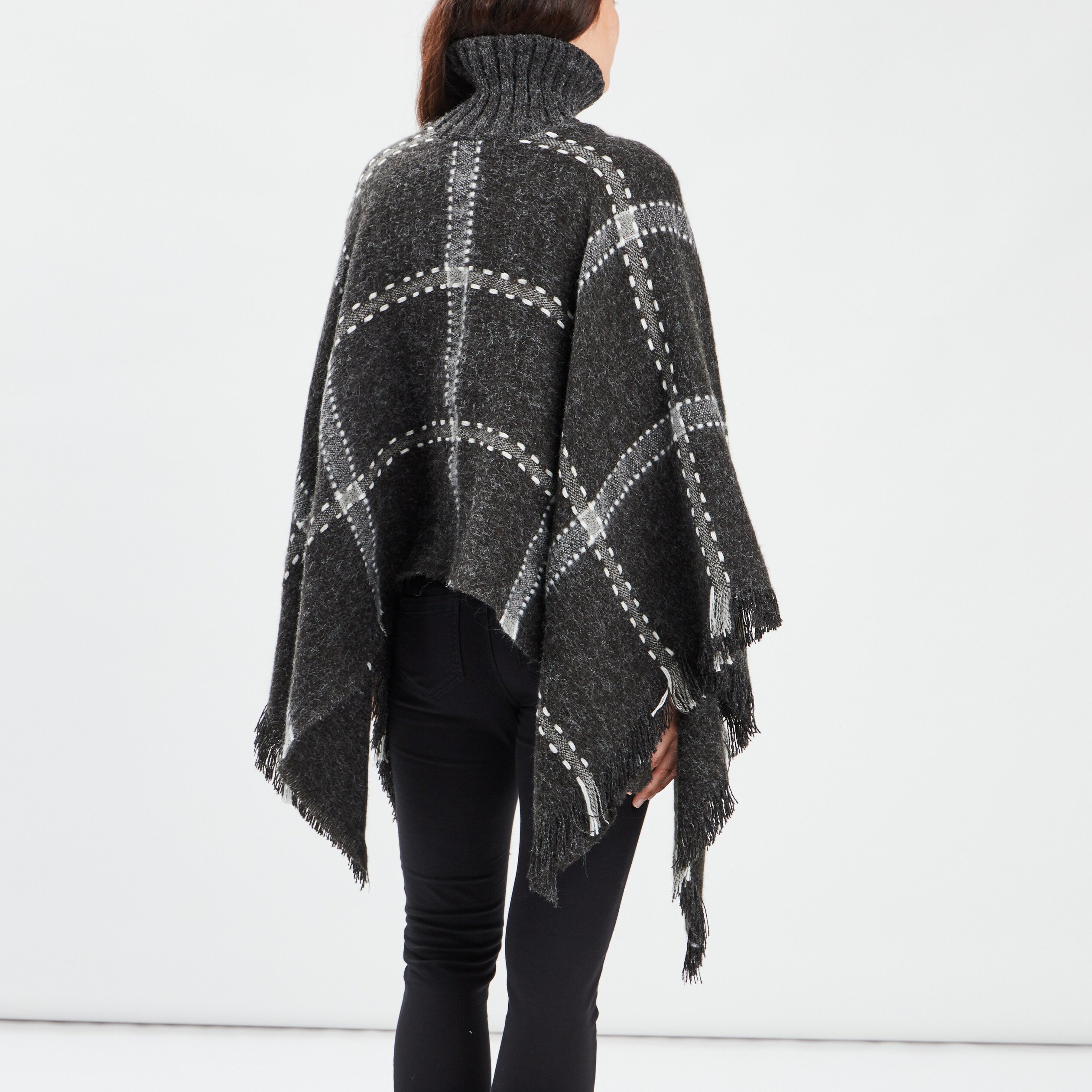 Poncho à col roulé gris foncé femme | La Halle