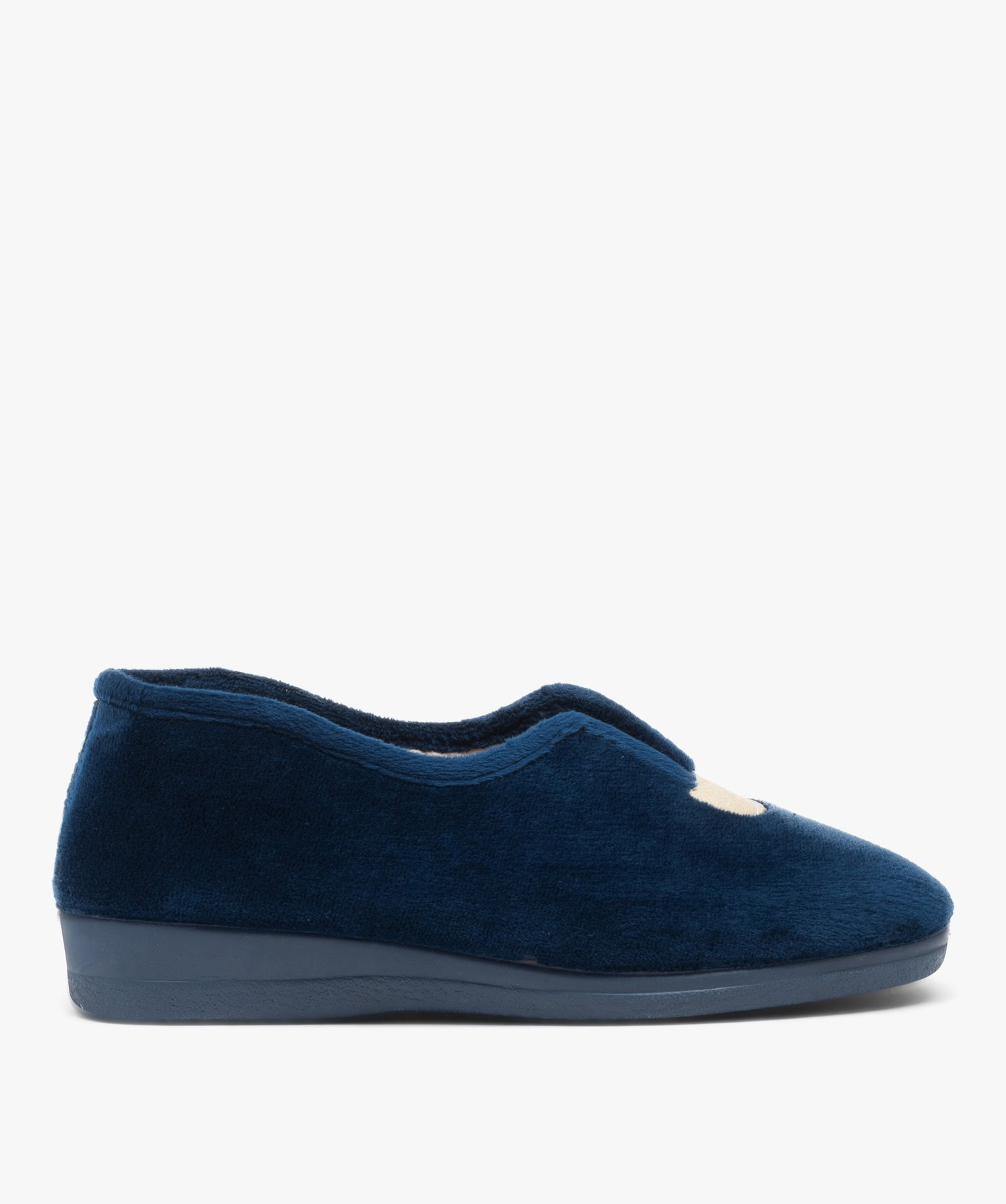 Chaussons femme pantoufles en velours uni à semelle compensée marine | GEMO