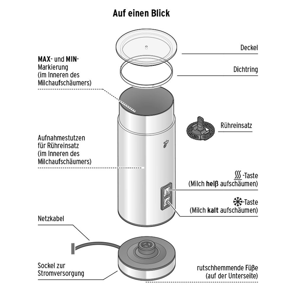 Tchibo Milchaufschäumer elektrisch, Antihaftbeschichtung, warmer und kalter Milchschaum, 130ml, 550 W, für Latte Macchiato, Cappuccino und Kakao, rostfreies Edelstahlgehäuse
