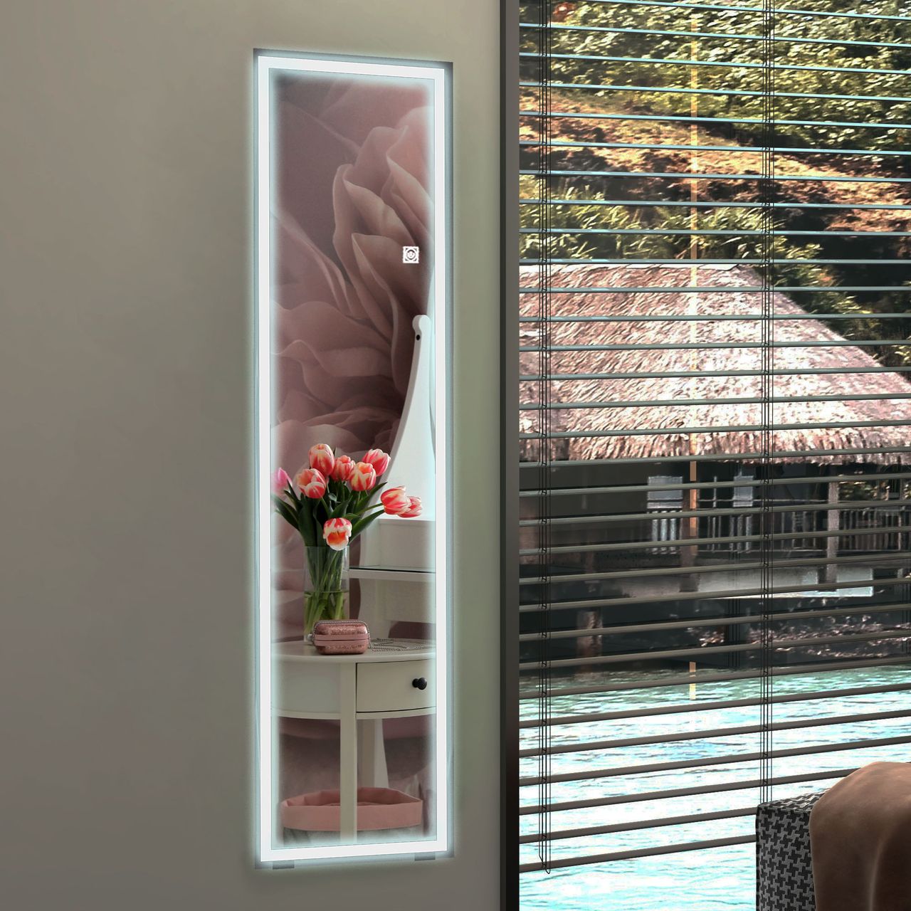 HOMCOM Ganzkörperspiegel, 40 x 150 cm Standspiegel, Wandspiegel mit LED-Leuchte