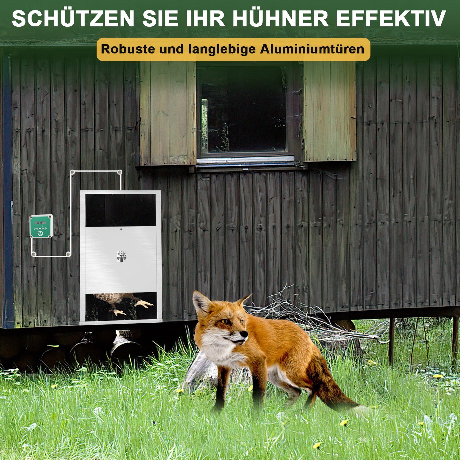 Lospitch Hühnerstall Automatische Hühnerklappe-Timer/Lichtsensor-automatische Verriegelung