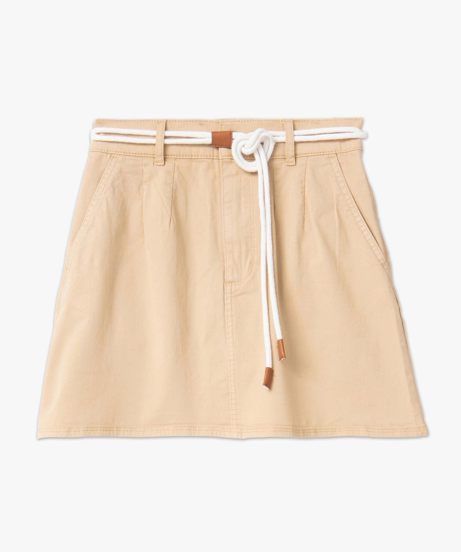 Jupe femme en coton stretch avec ceinture cordelette beige | GEMO