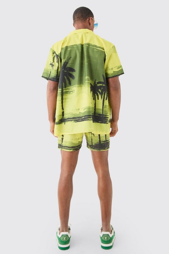 Oversize Hemd & Badehose mit Palmen-Print