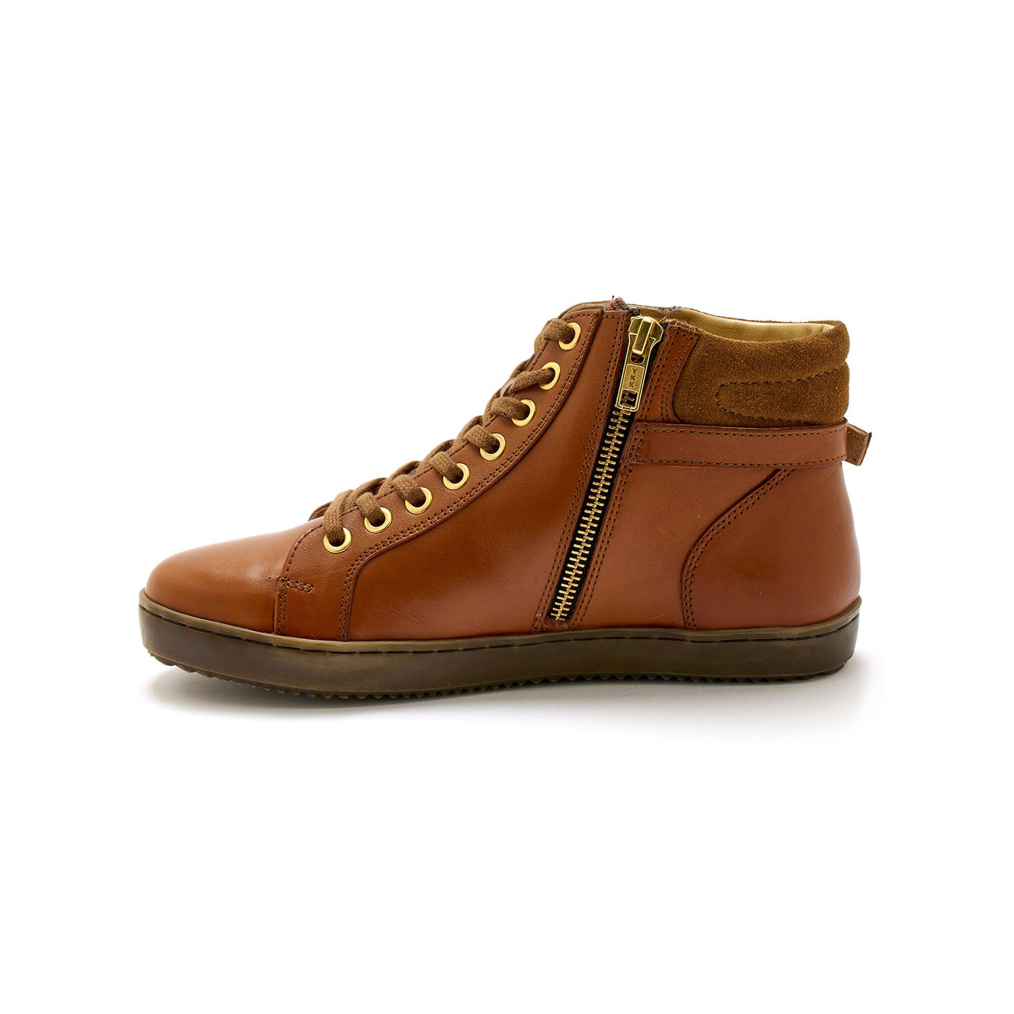 Baskets montantes zippées à lacets largeur confort en cuir