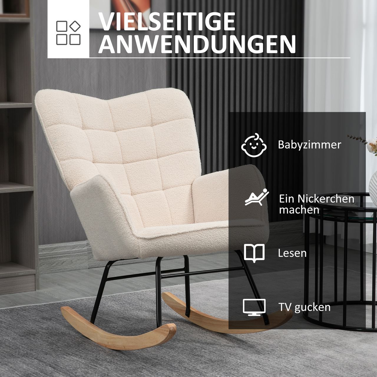 HOMCOM Schaukelstuhl Schwingsessel Akzentstuhl bis 120 kg, Polyester, Beige