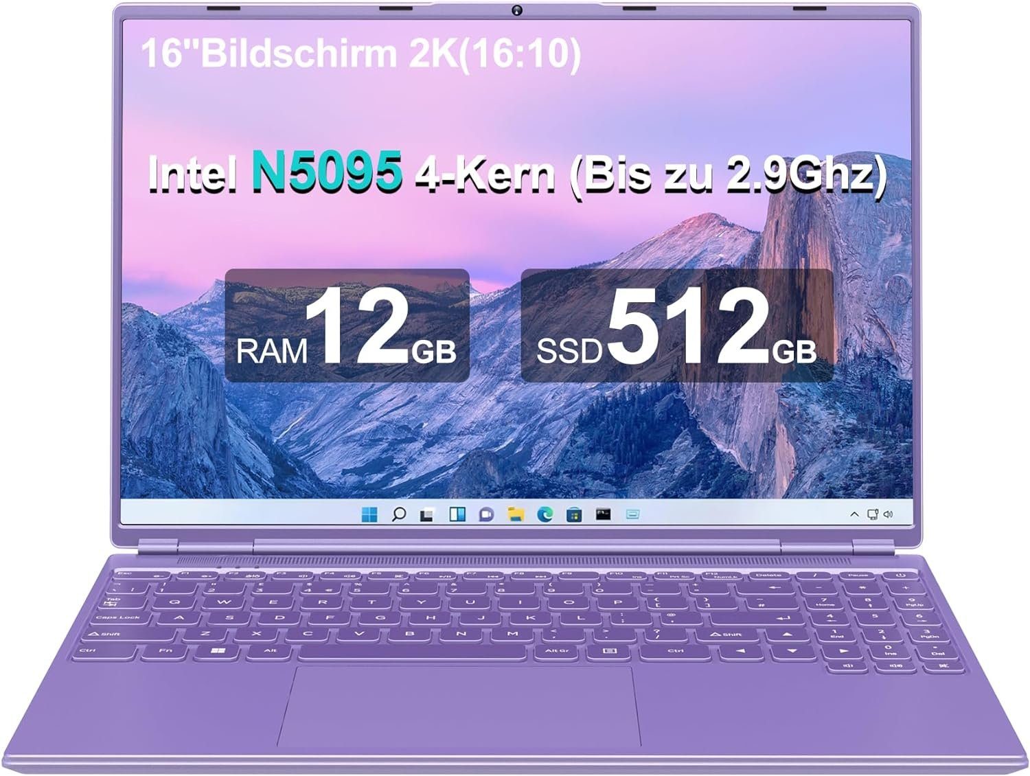AOCWEI A6 Notebook (Intel Celeron N5095, 512 GB SSD, FHD 2,9GHz beeindruckende Grafik Perfekt für effizientes Multitasking)