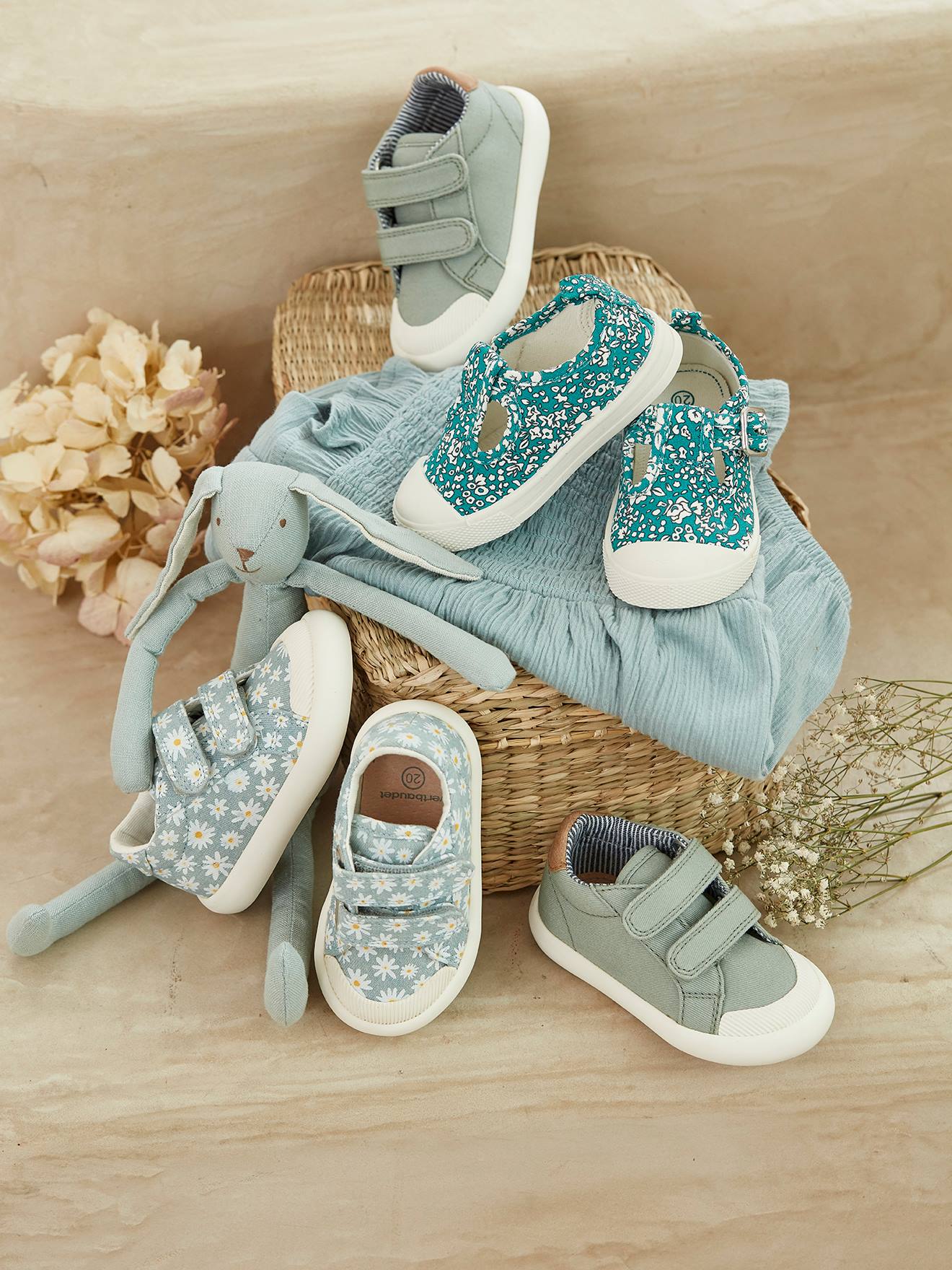 Vertbaudet Mädchen Baby Stoffschuhe, Klett - mehrfarbig