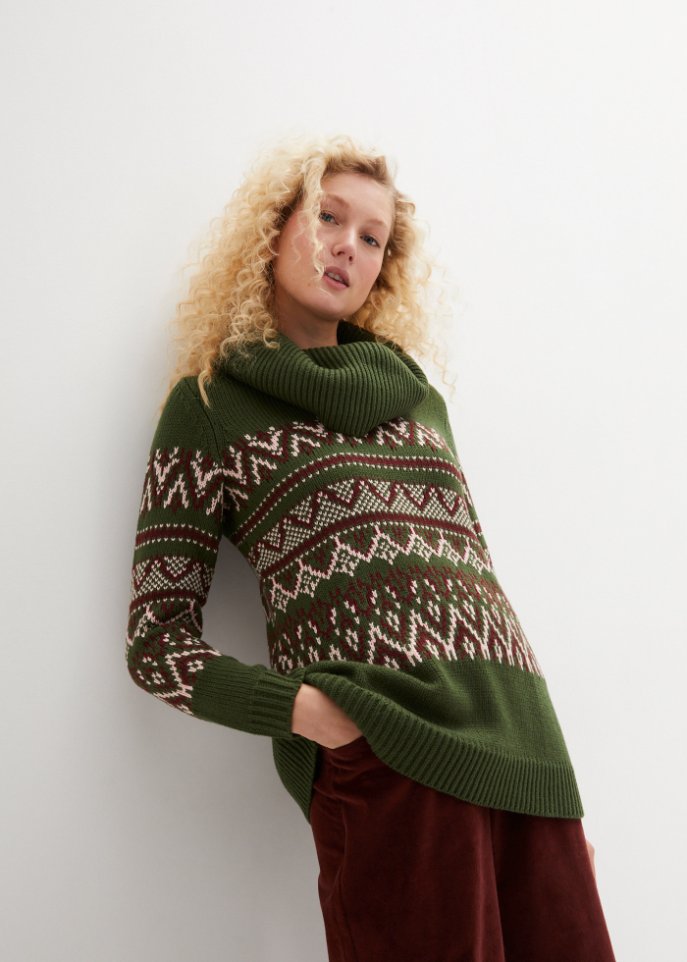 Norweger-Pullover mit weitem Rollkragen, A-Linie