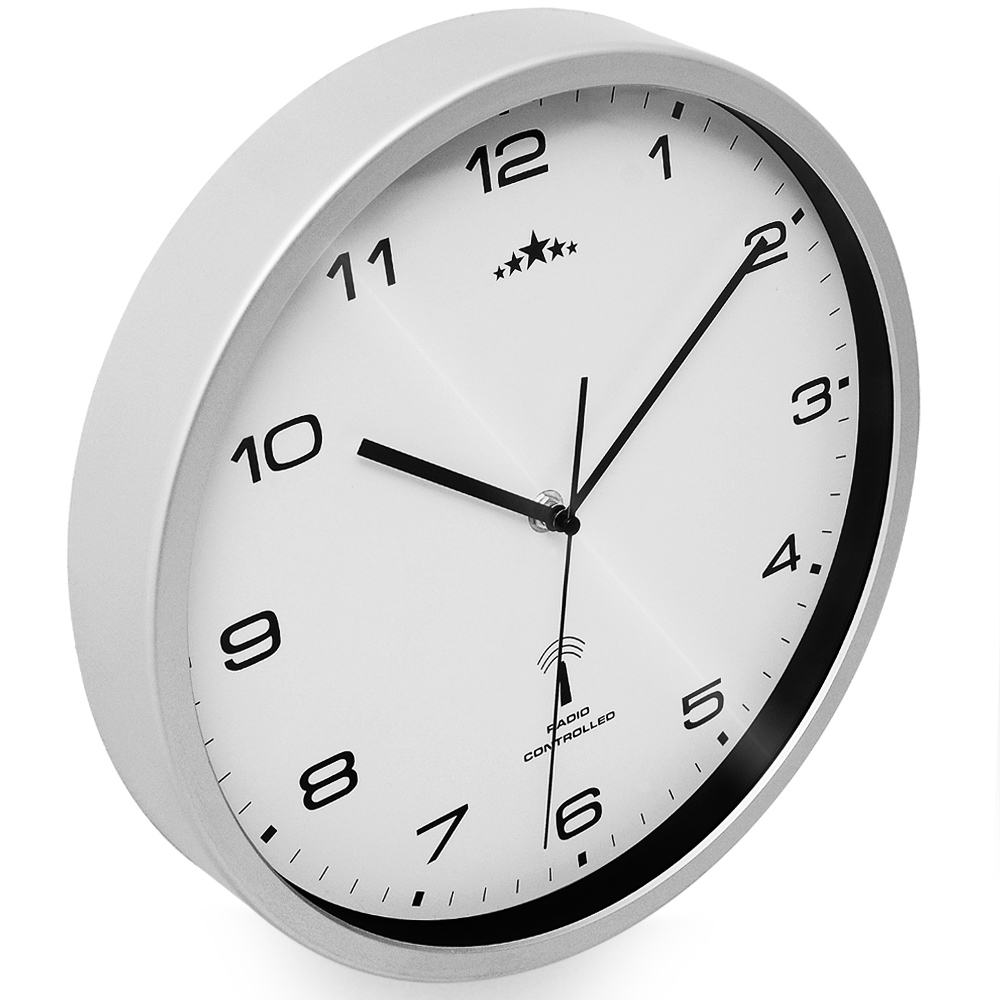 DEUBA Funk Wanduhr 31cm weiß / silber