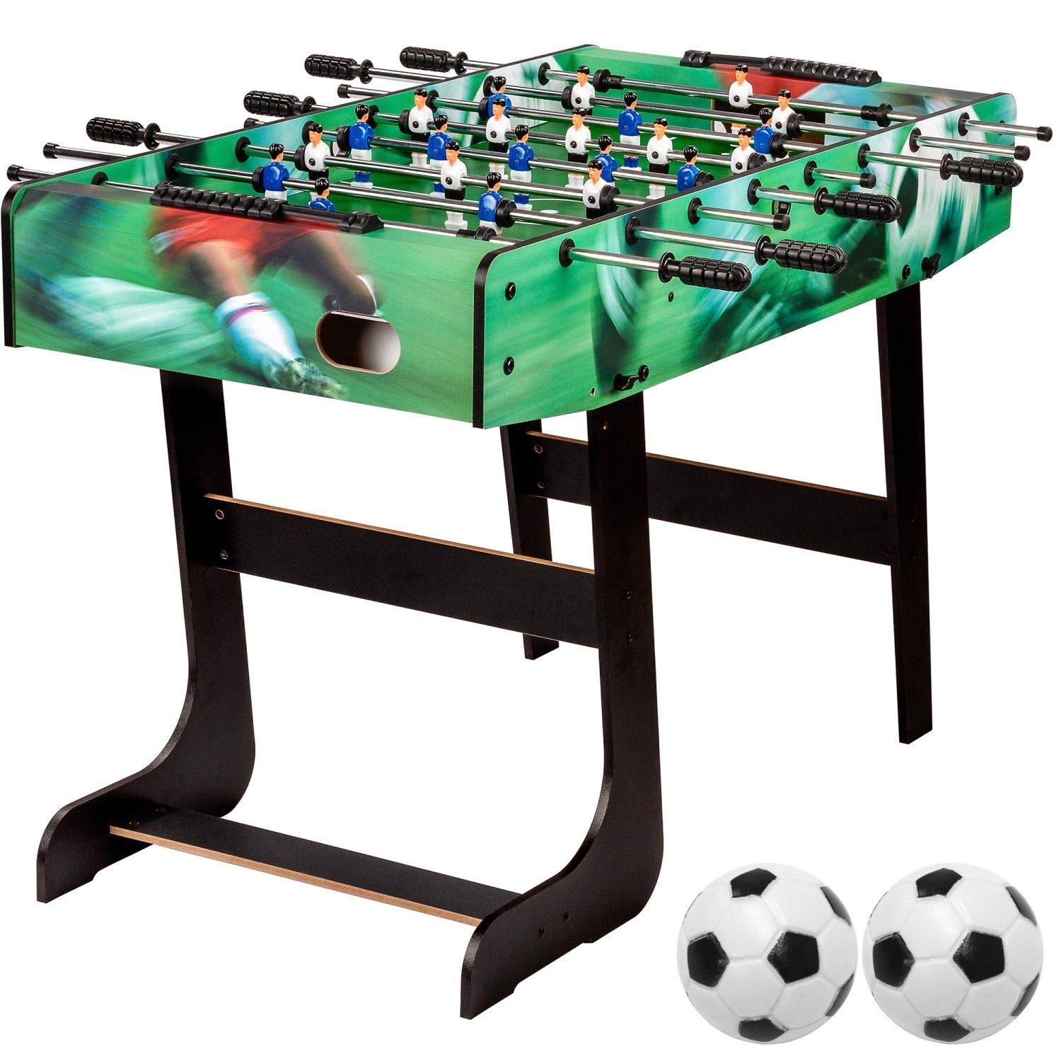 GAMES PLANET Kickertisch Games Planet Tischfussball „Belfast“, klappbar, Farbvarianten: Schwarz/weiß/Holzdekor hell oder Dunkelbraun/Soccer, nahtlos hochgezogene Spielfeldecken, inkl. 2 Bälle, Kicker Kickertisch Tischkicker