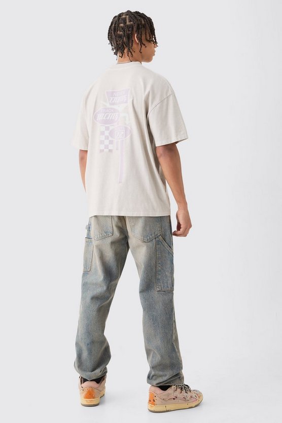 Oversize T-Shirt mit Moto-Print